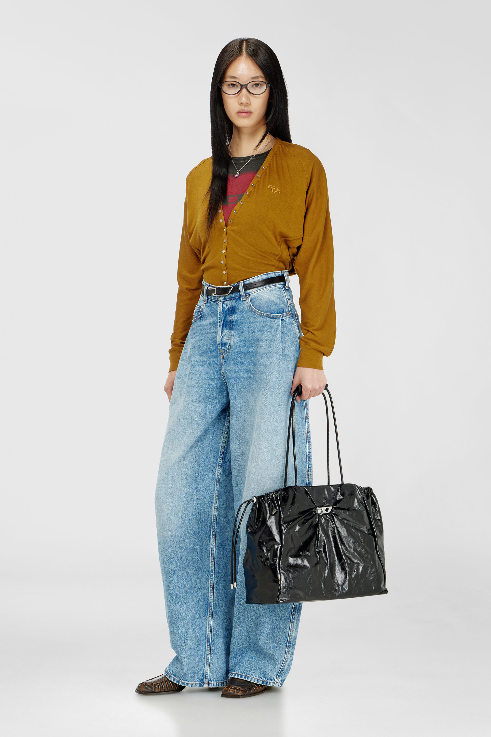 Scrunch-D - Borsa tote in pelle lucida effetto stropicciato