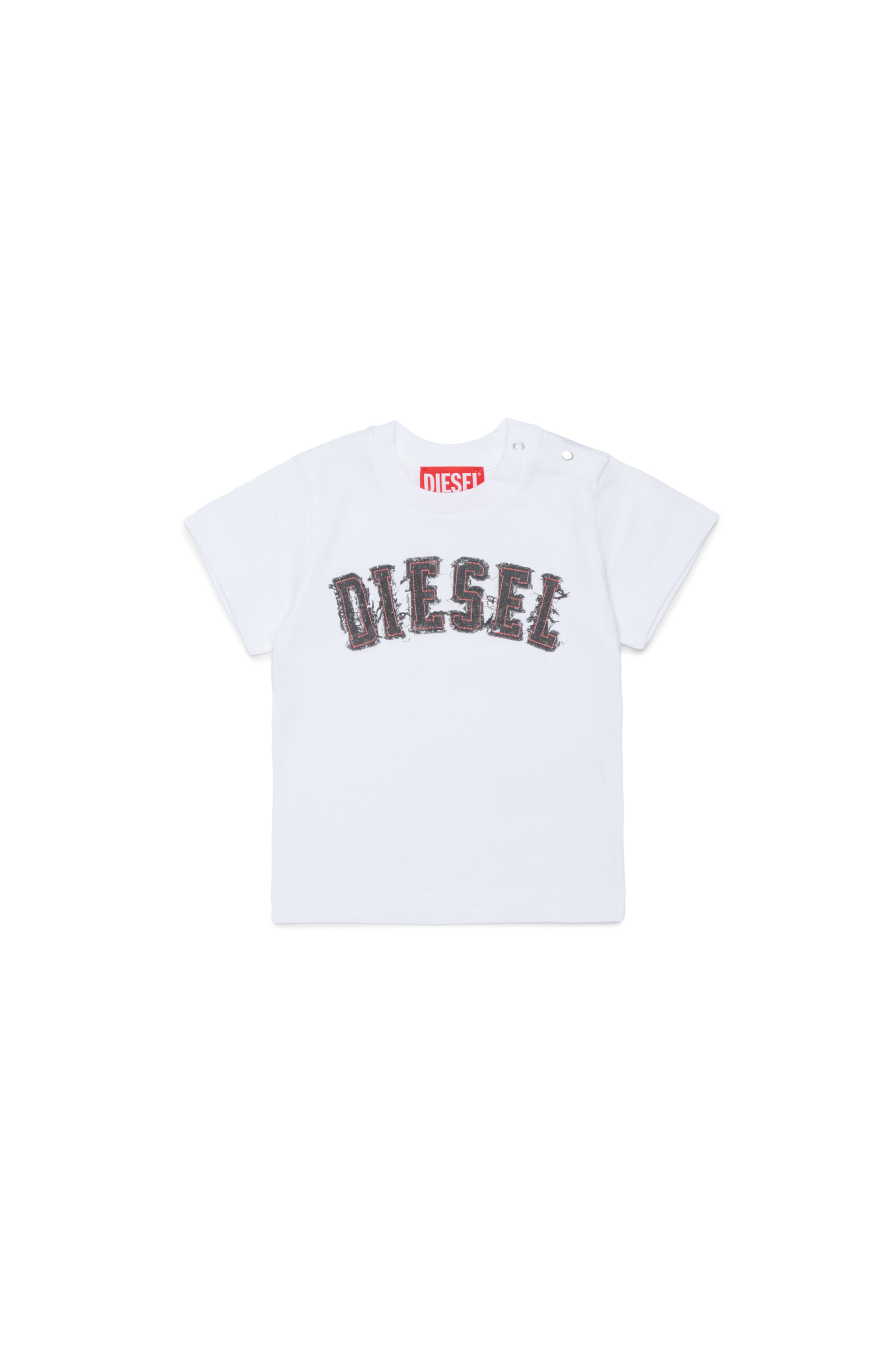 Diesel - TEANSB, T-shirt in cotone con logo effetto sfrangiato Uomo in Bianco - 1