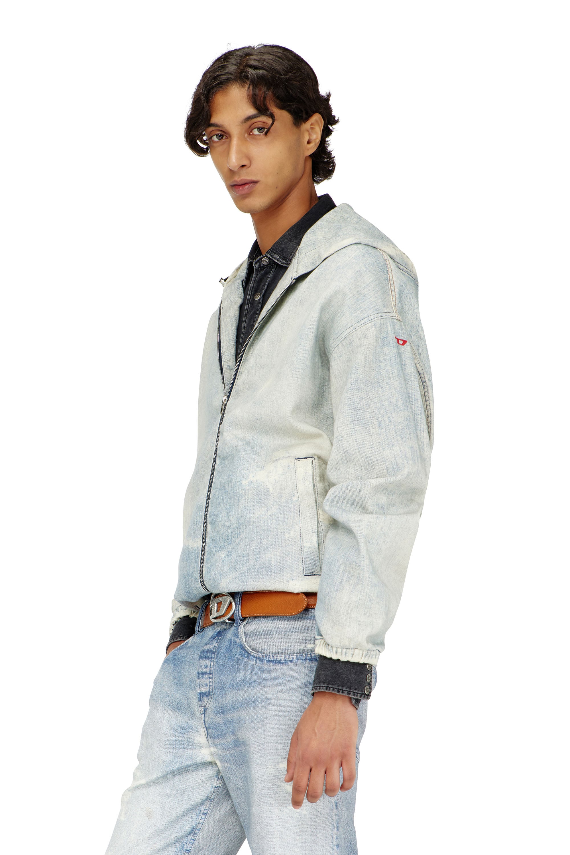 Diesel - D-WYNNY JOGG, Giacca JoggJeans con cappuccio effetto trompe l&rsquo;oeil Uomo in Blu - 1