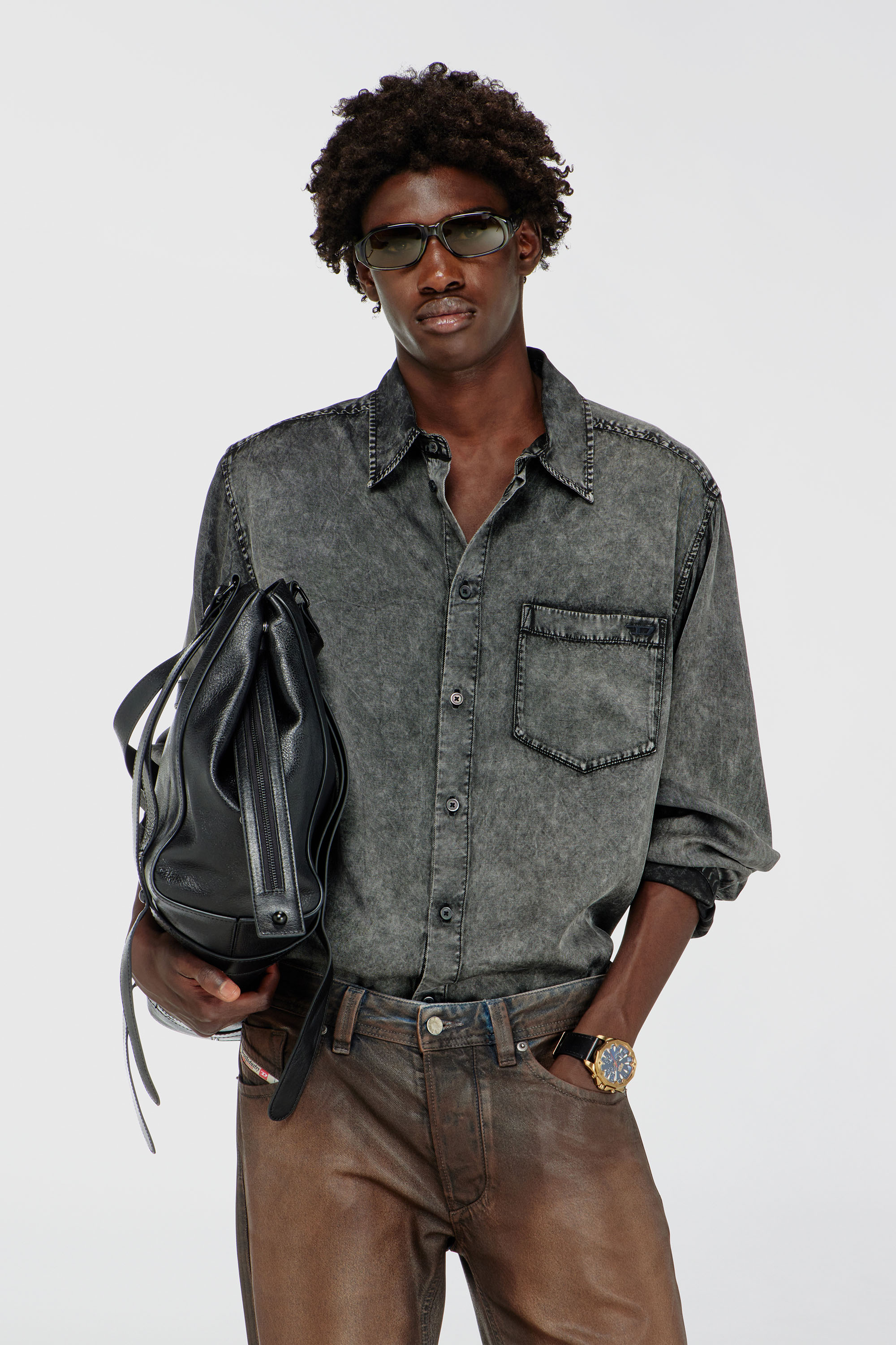 Diesel - S-SIMPLY-NIBC, Camicia fluida in viscosa effetto denim Uomo in ToBeDefined - 1