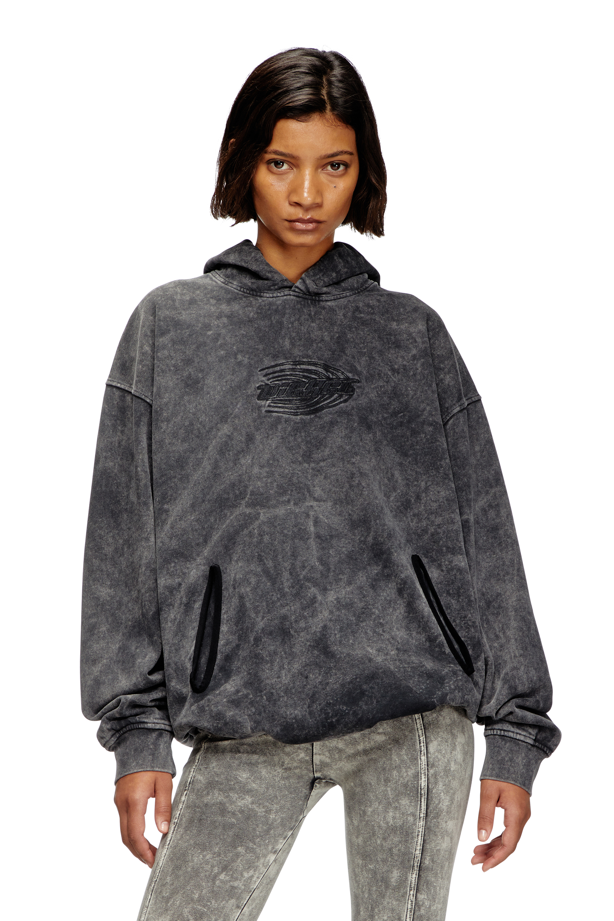 Diesel - S-BOXSTIC-HOOD, Unisex's Gathered acid-wash hoodie in Dark grey - 4