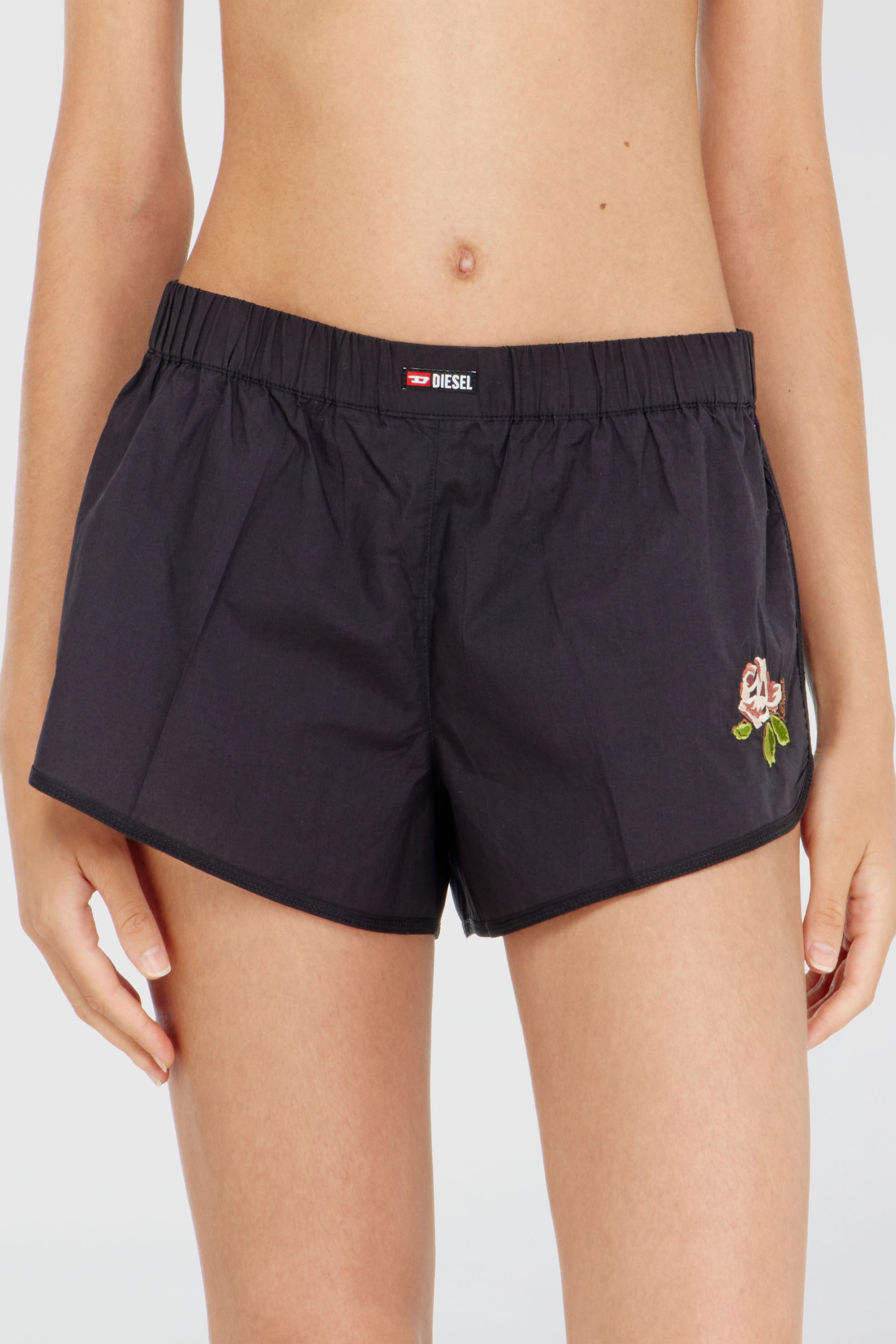 Diesel - ELOISE-D-CORE, Boxer in cotone con ricamo floreale Donna in Nero - 1