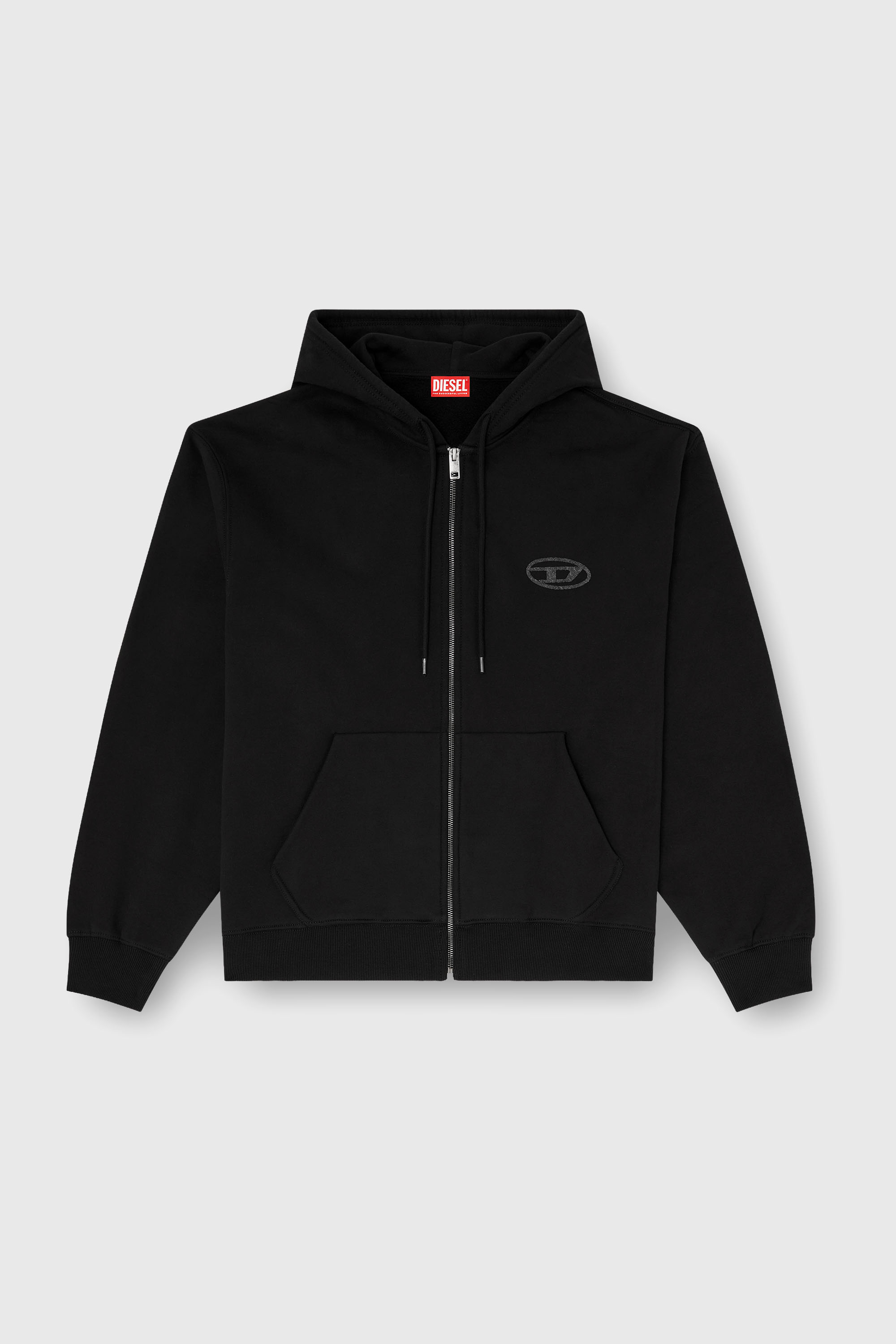 Diesel - S-LUK-HZ-T92, Felpa con cappuccio in cotone con ricamo Oval D tono su tono Uomo in Nero - 2