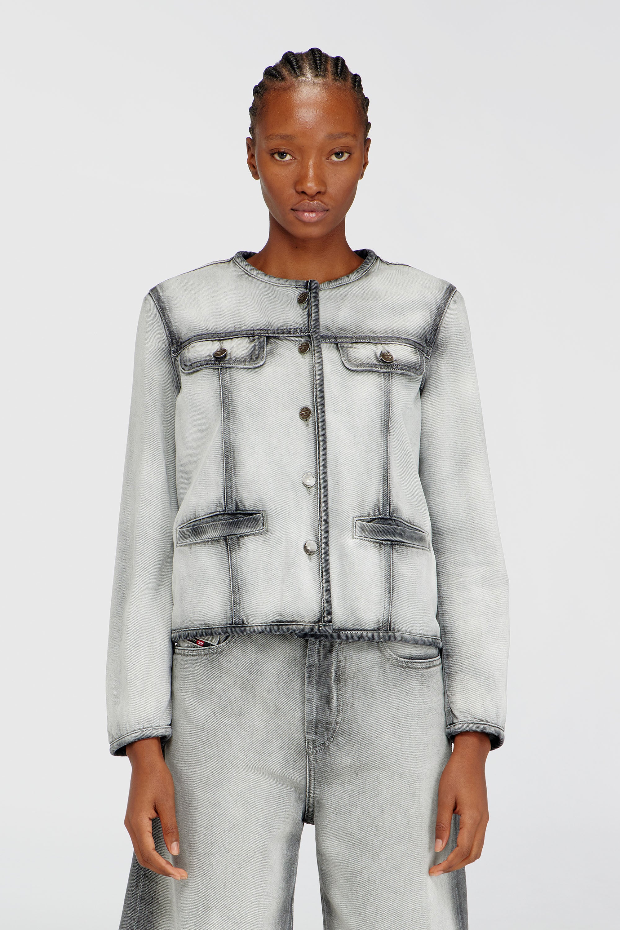 Diesel - DE-GRAFY-FSI, Giacca in denim skeleton morbido Donna in Grigio - 1