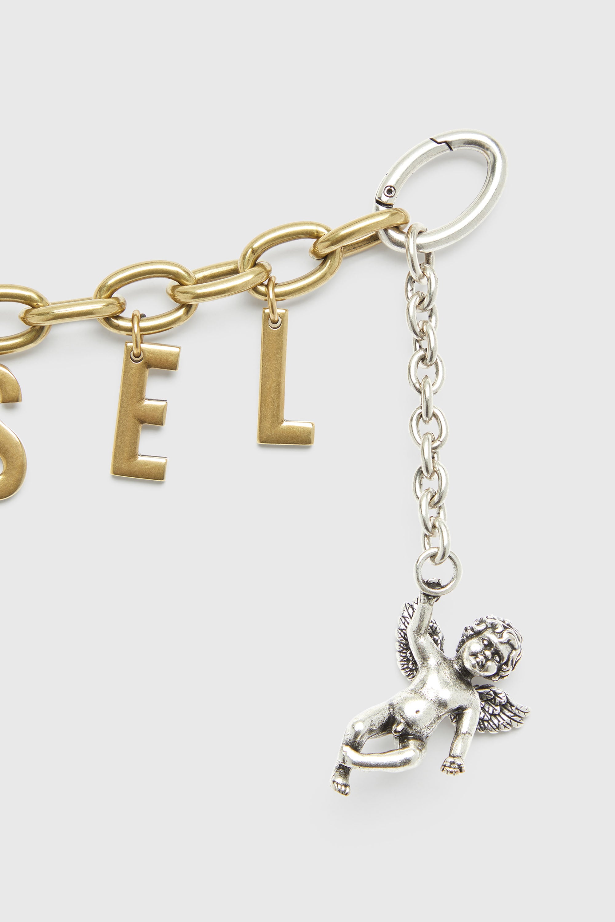 Diesel - CHAIN-D III S, Woman's Metal letter charm with cherub in Gold - 2