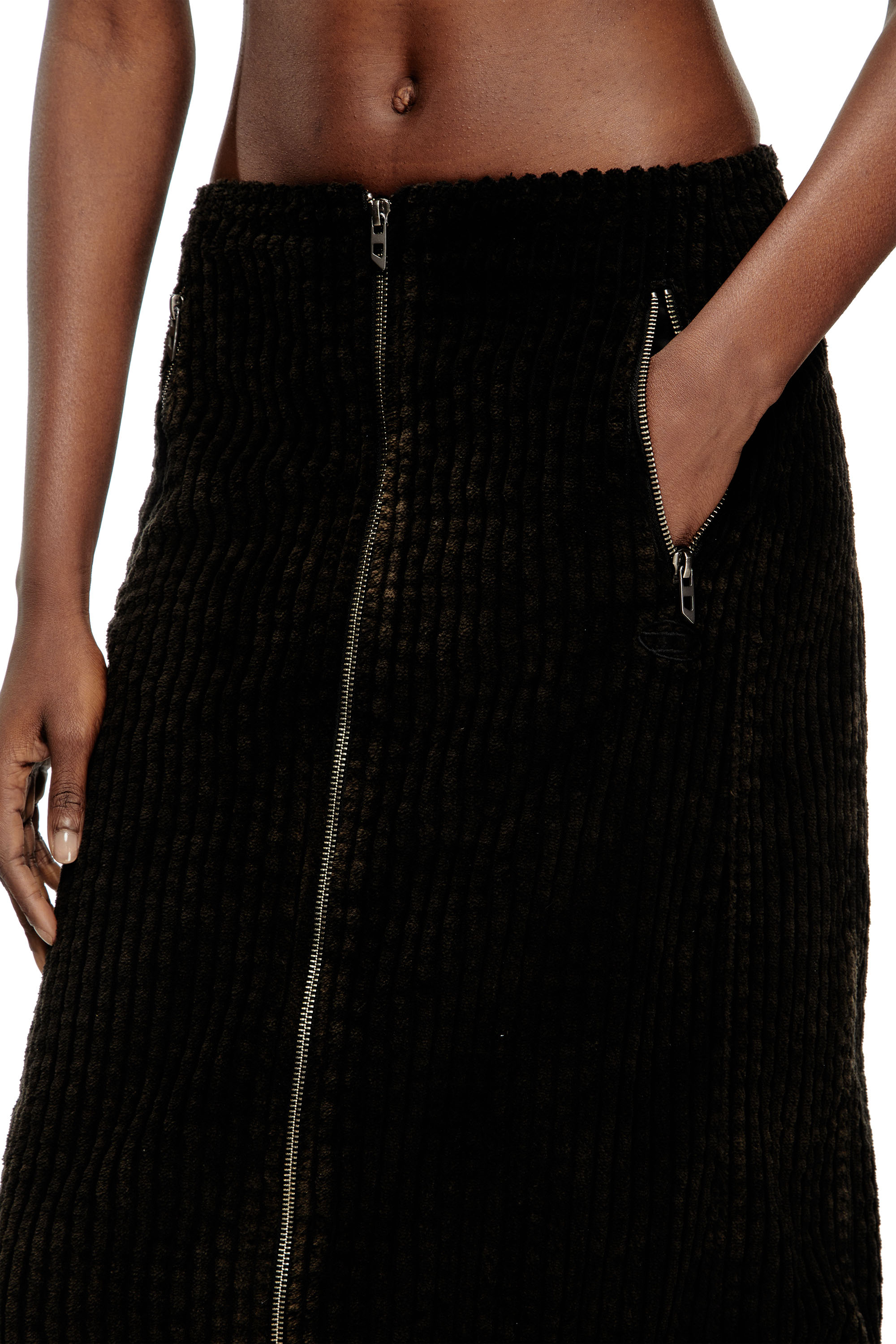 Diesel - O-LLIPOP, Gonna midi in cotone con zip Donna in Nero - 4