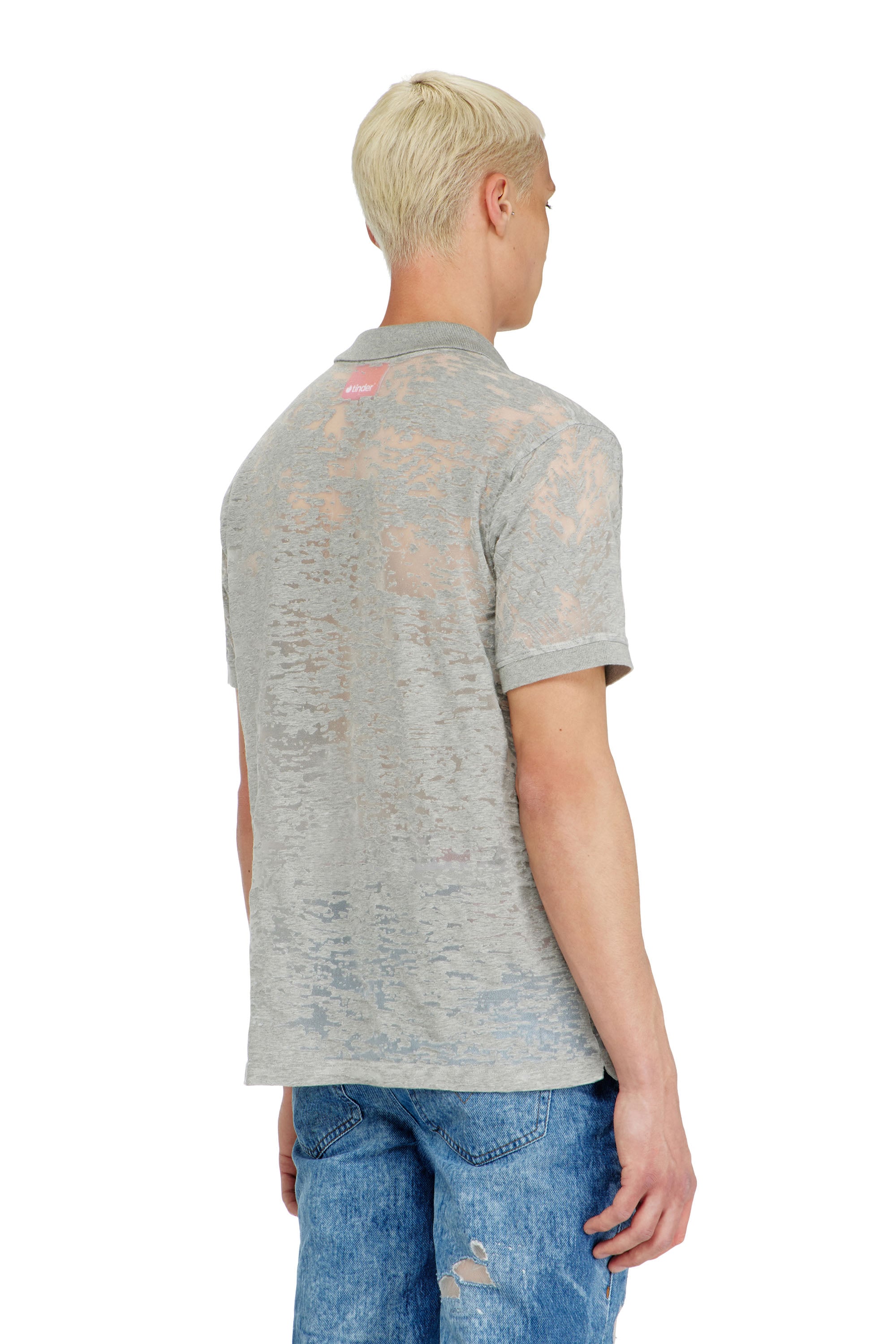 Diesel - PR-T-REJUST, Polo in jersey all-over devor&eacute; Uomo in Grigio - 4