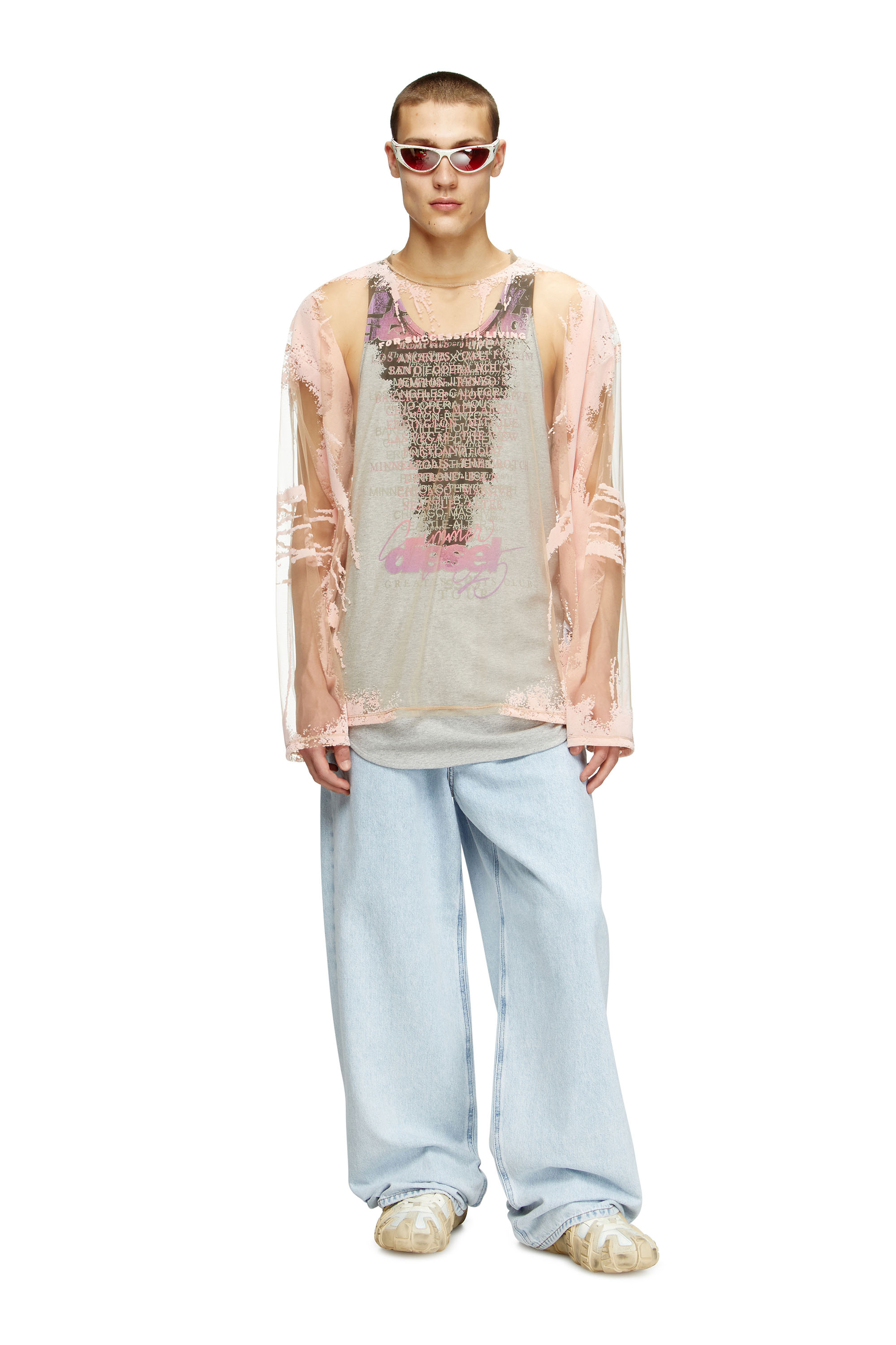 Diesel - T-HASSAN-LS-A, T-shirt a maniche lunghe in nylon con stampa DJ Unisex in Rosa - 1