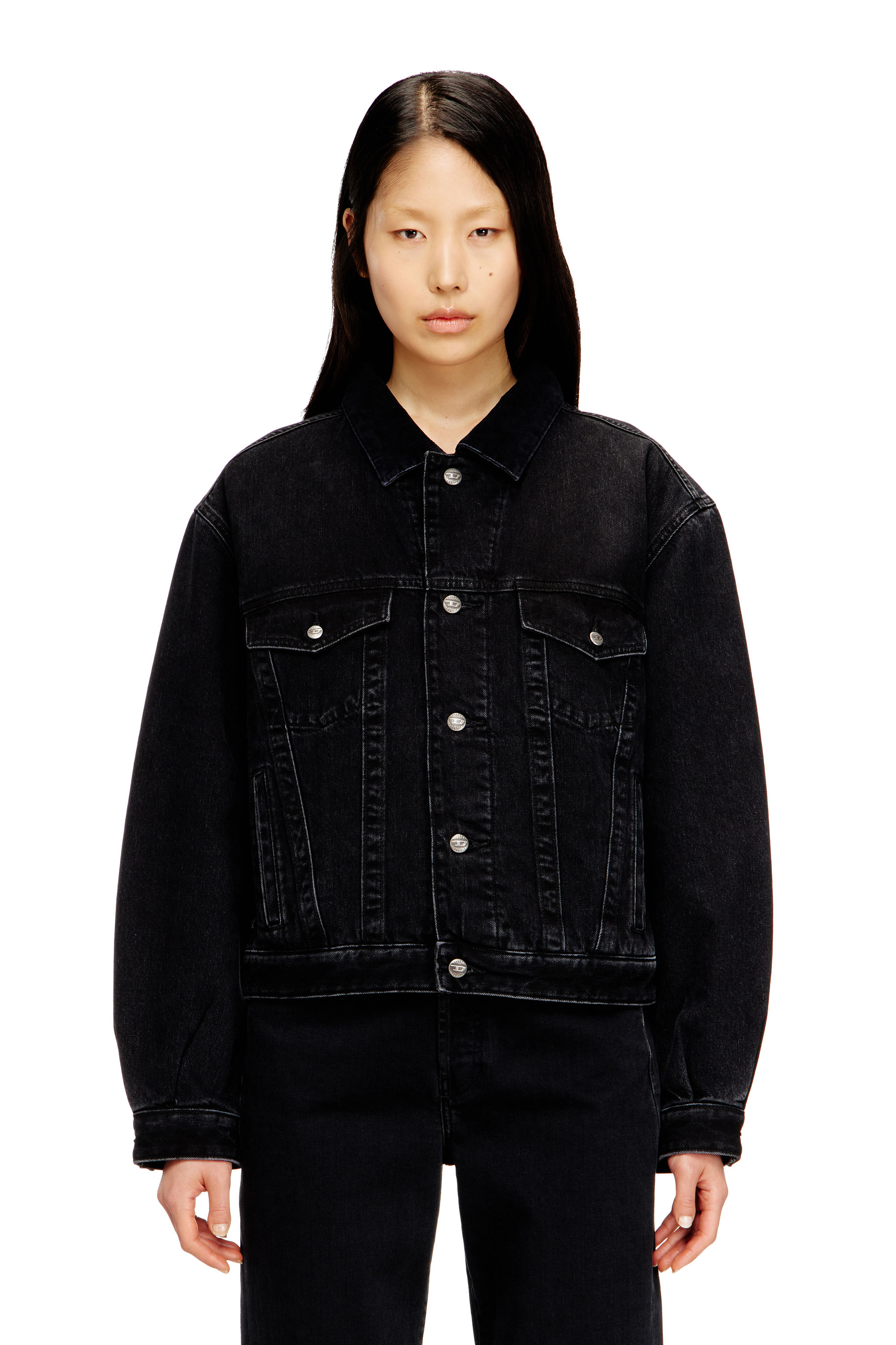 Diesel - D-RANGER-T, Giacca trucker imbottita in denim Unisex in Nero - 6