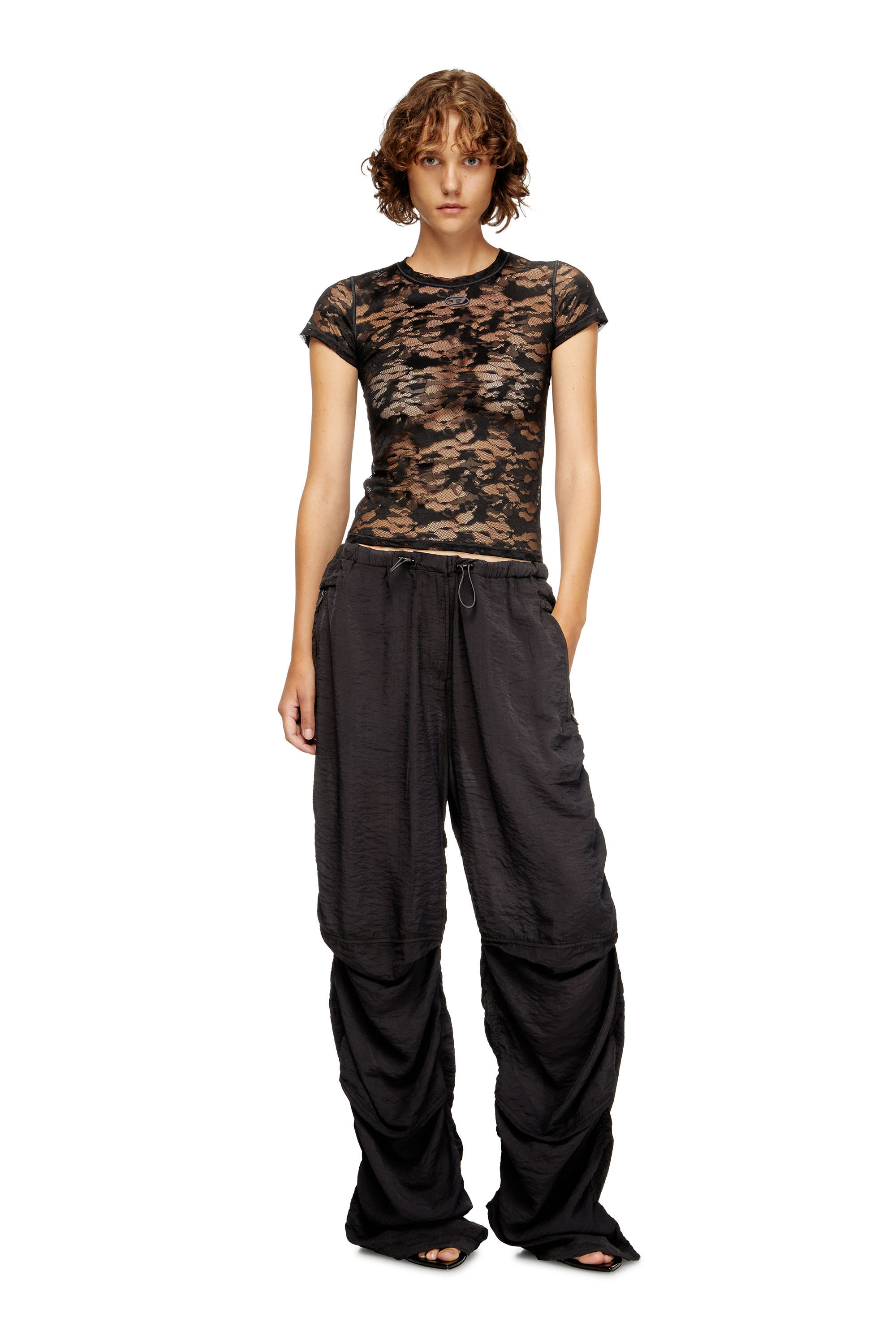 Diesel - KASIA-UTLT, T-shirt in pizzo camouflage Donna in Nero - 4