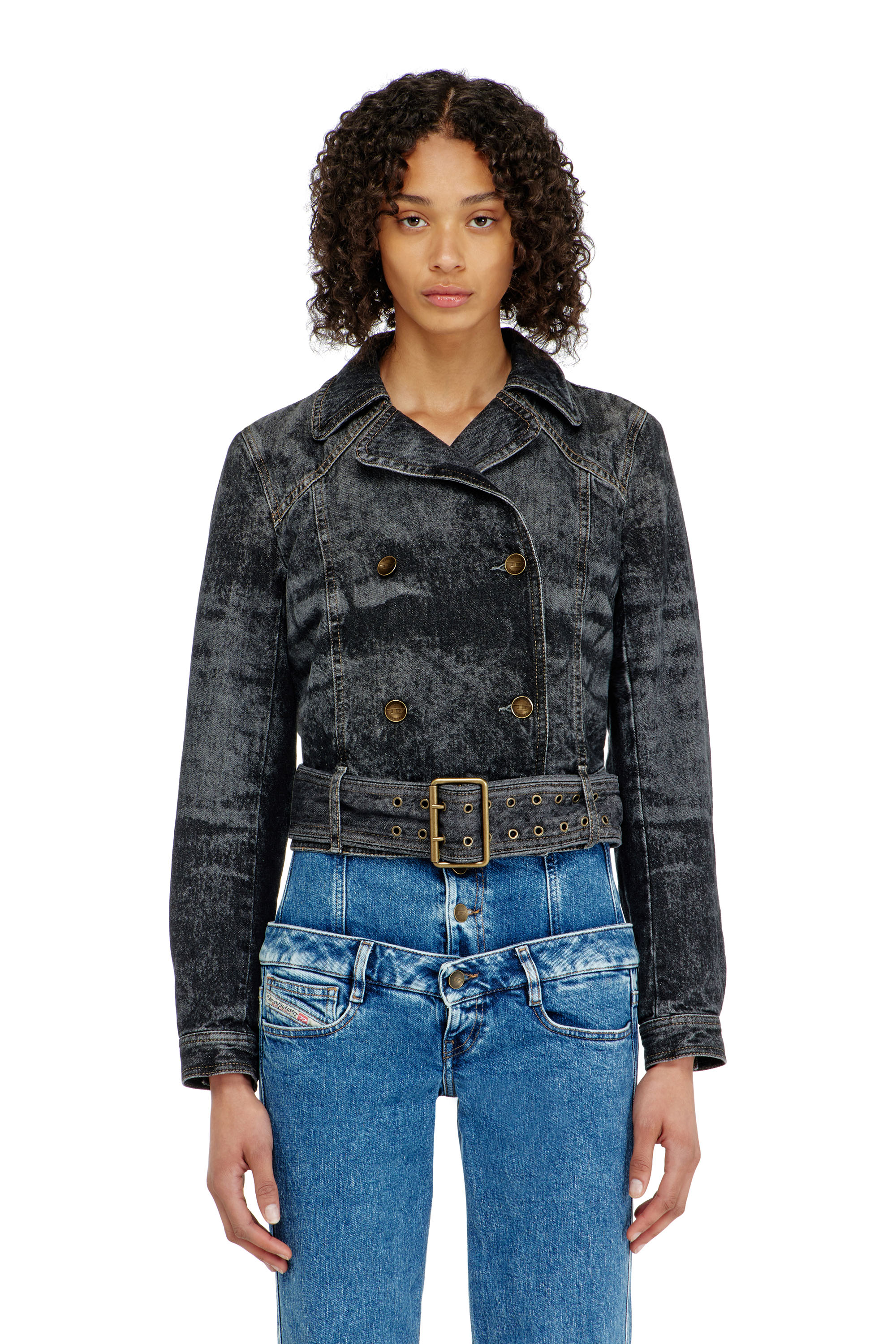 Diesel - DE-LEGEND-S, Giacca cropped in denim con cintura Donna in Nero - 1