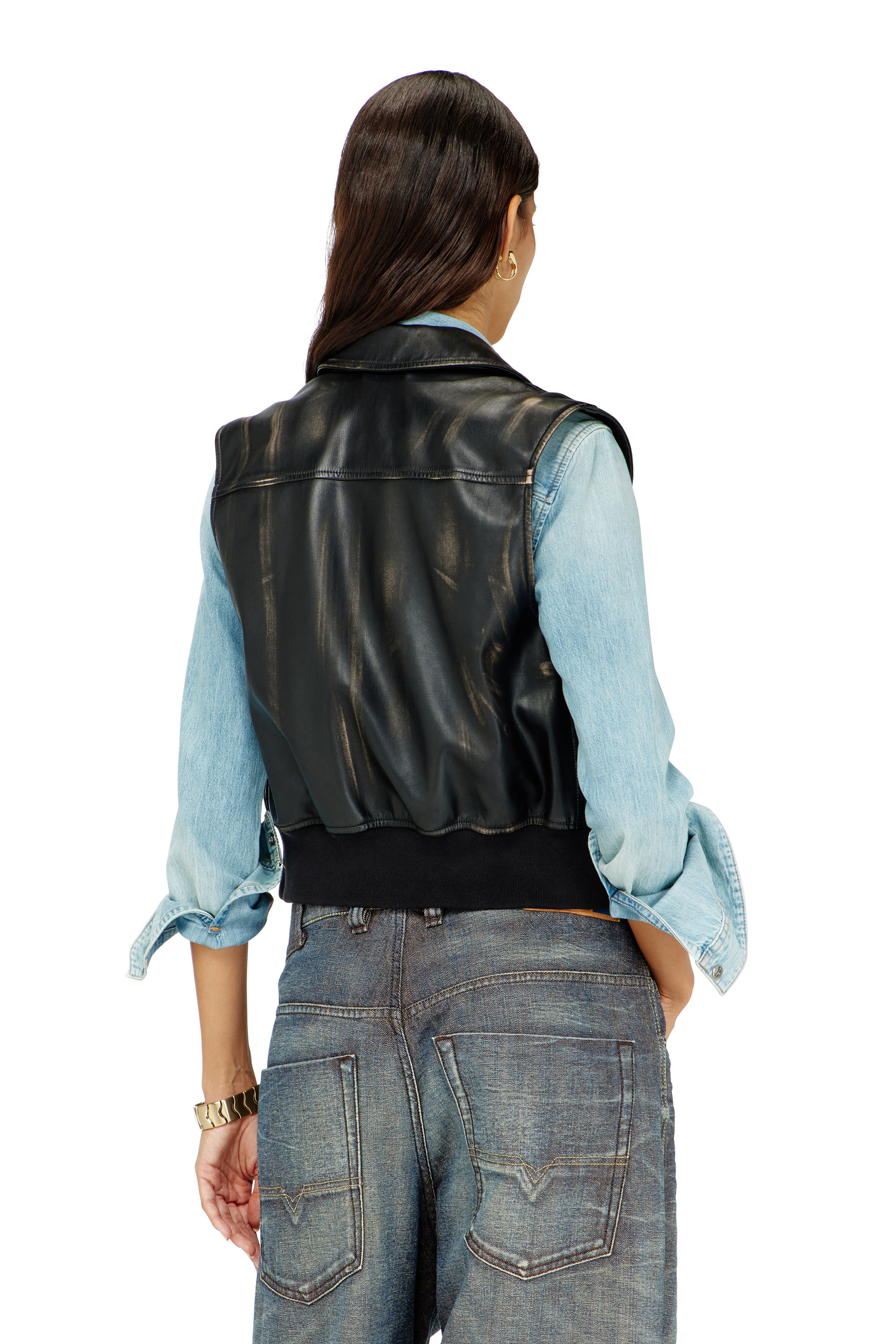 Diesel - G-INKO, Woman's Bomber vest with distressed effect in Brown - 4