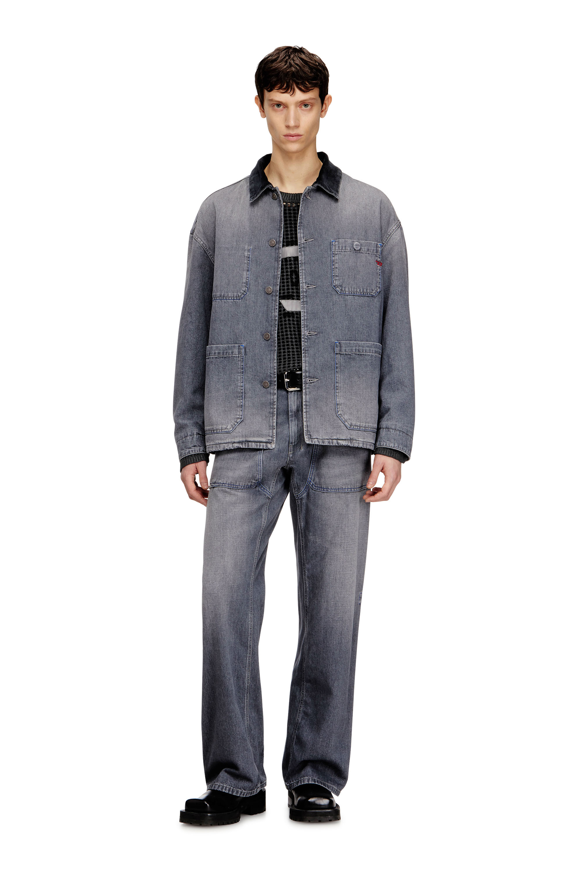 Diesel - D-STACK-U-L, Giacca in denim utility con colletto a contrasto Unisex in Grigio - 1