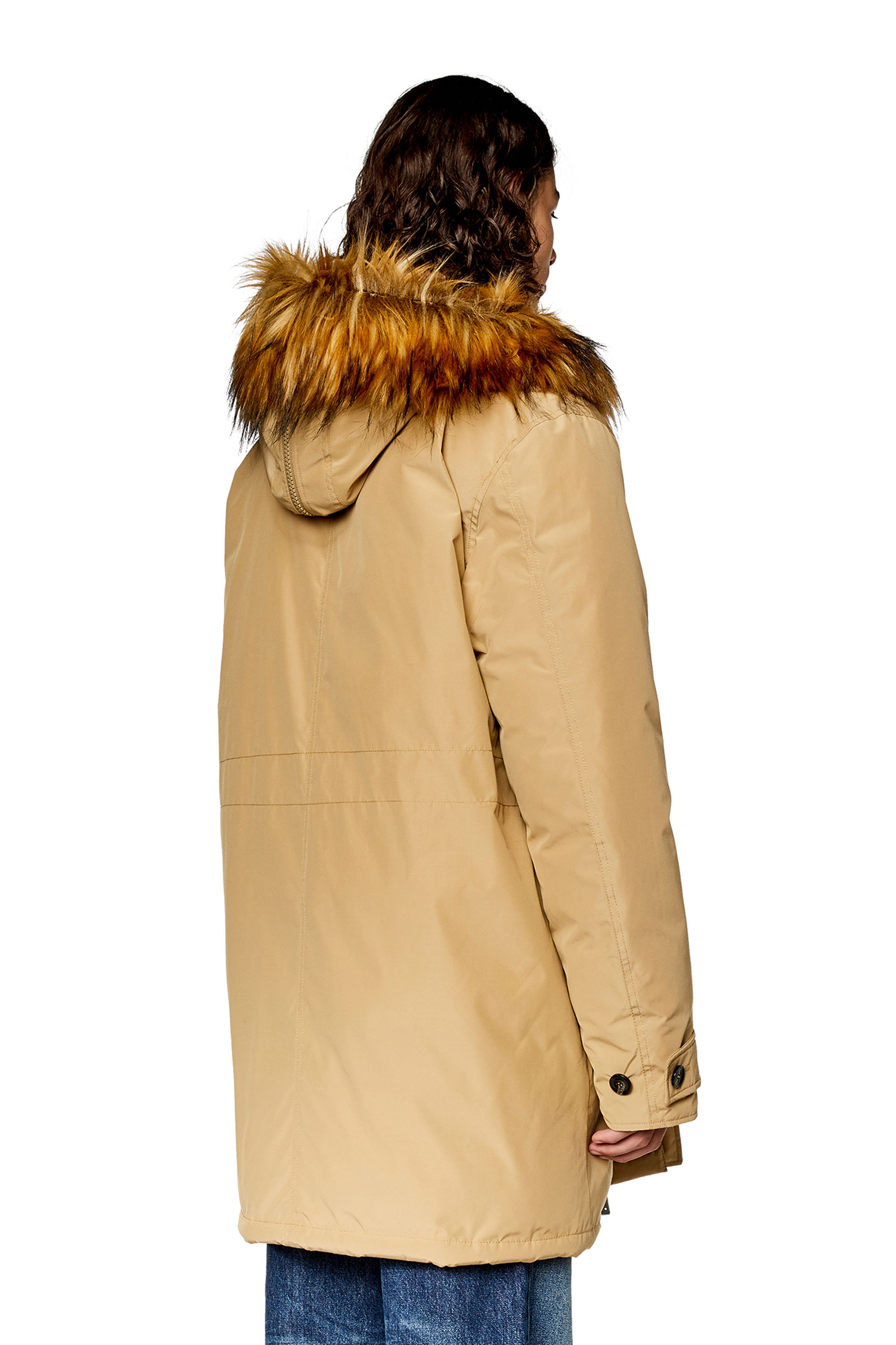 Diesel - W-JORGY, Parka imbottito con cappuccio bordato Uomo in Marrone - 4