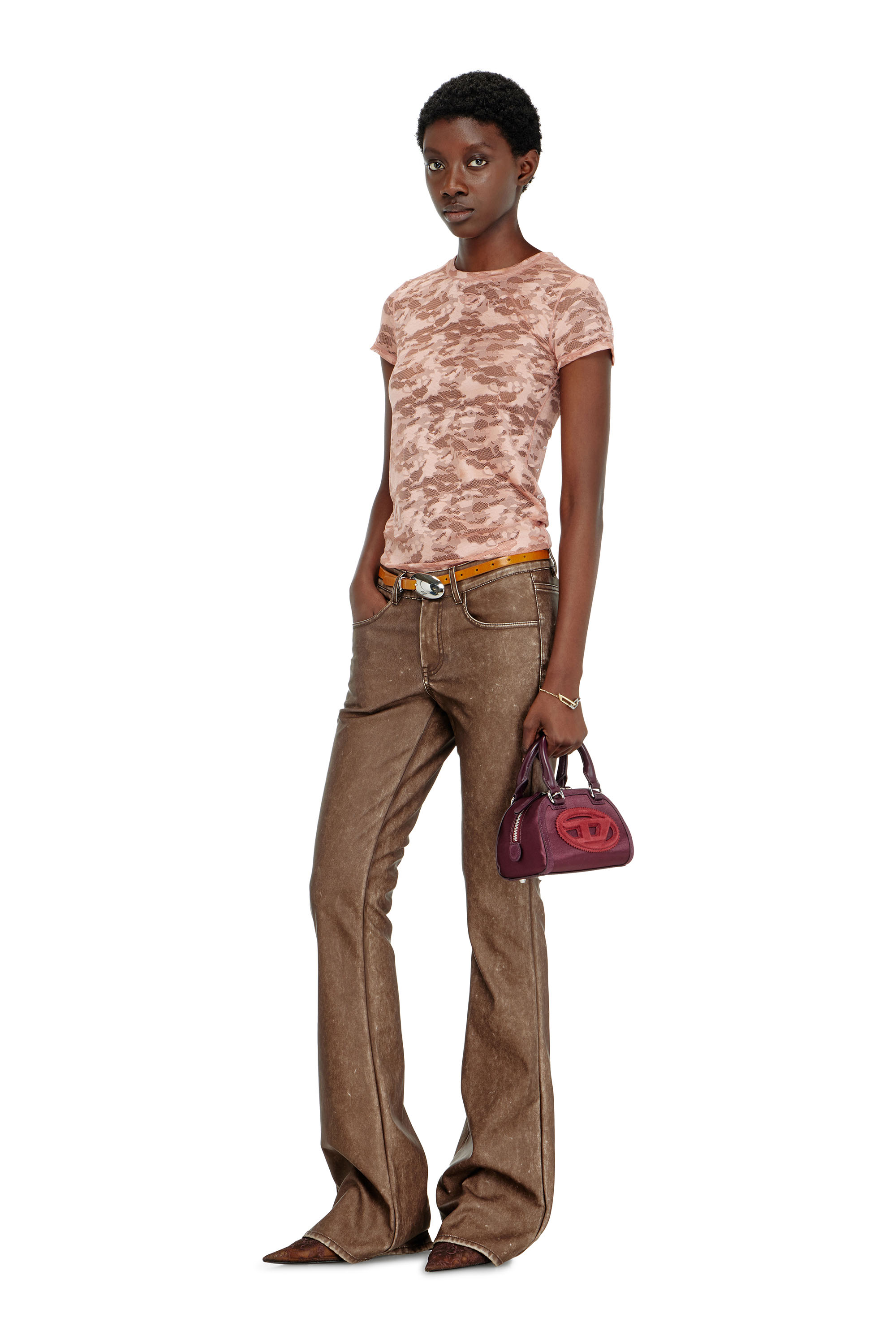 Diesel - KASIA-UTLT, T-shirt in pizzo camouflage Donna in Rosa - 4