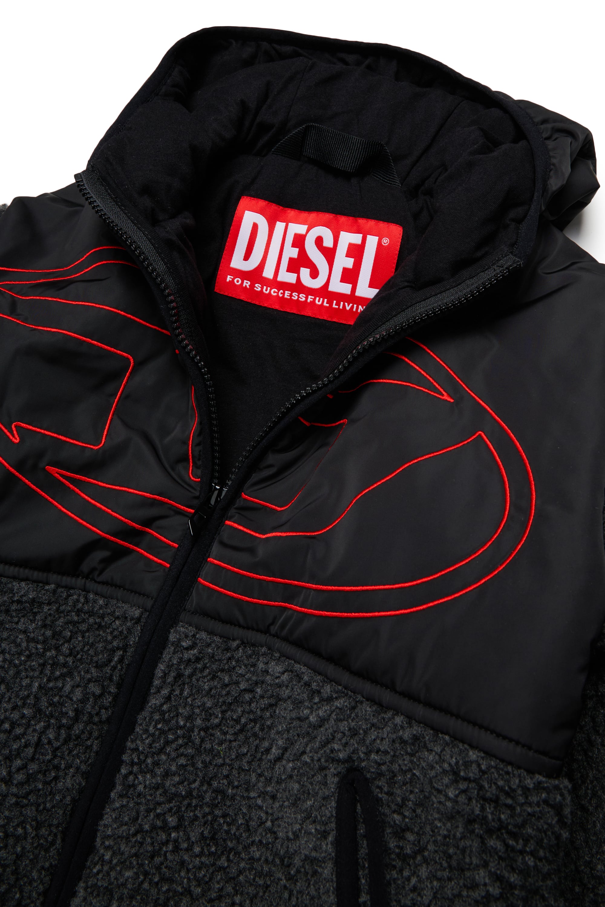 Diesel - JSHEAR, Giacca con cappuccio in nylon e teddy fleece Uomo in Nero - 3