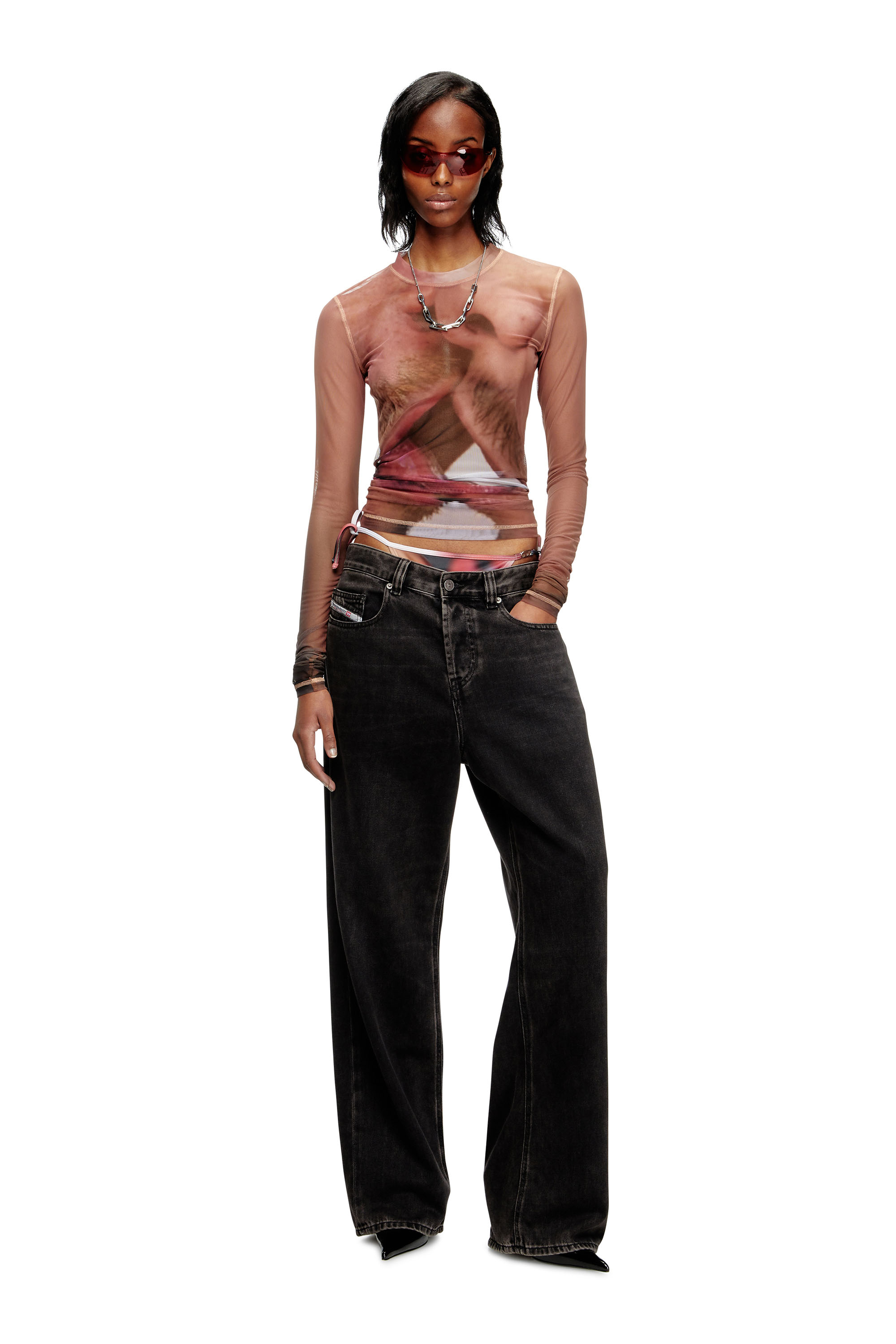 Diesel - PR-T-SIELAR-TOM25-1, Top a manica lunga in rete stampata Unisex in Rosa - 6