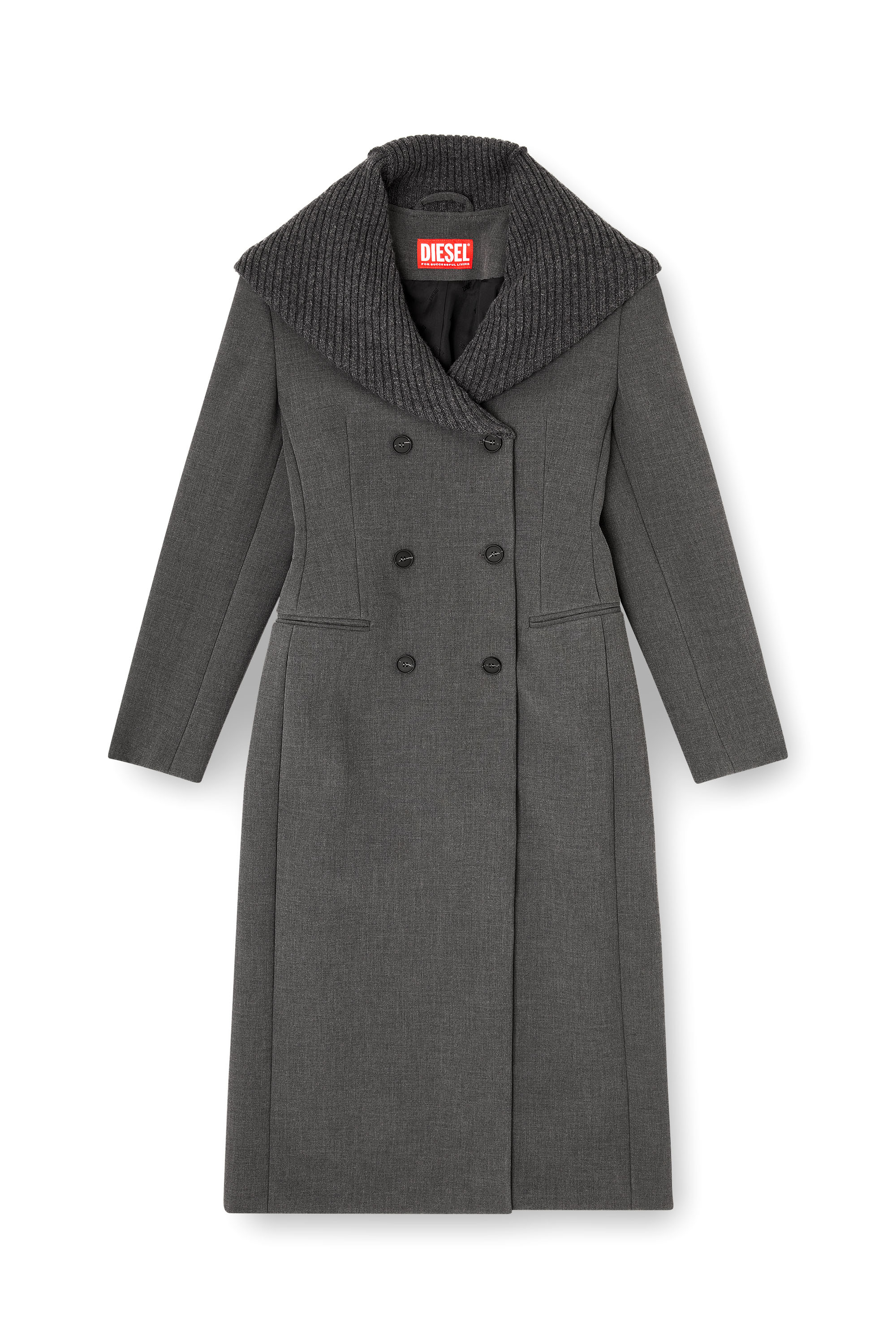 Diesel - G-OLDEN-LONG, Cappotto lungo con cappuccio a scialle Donna in Grigio - 3