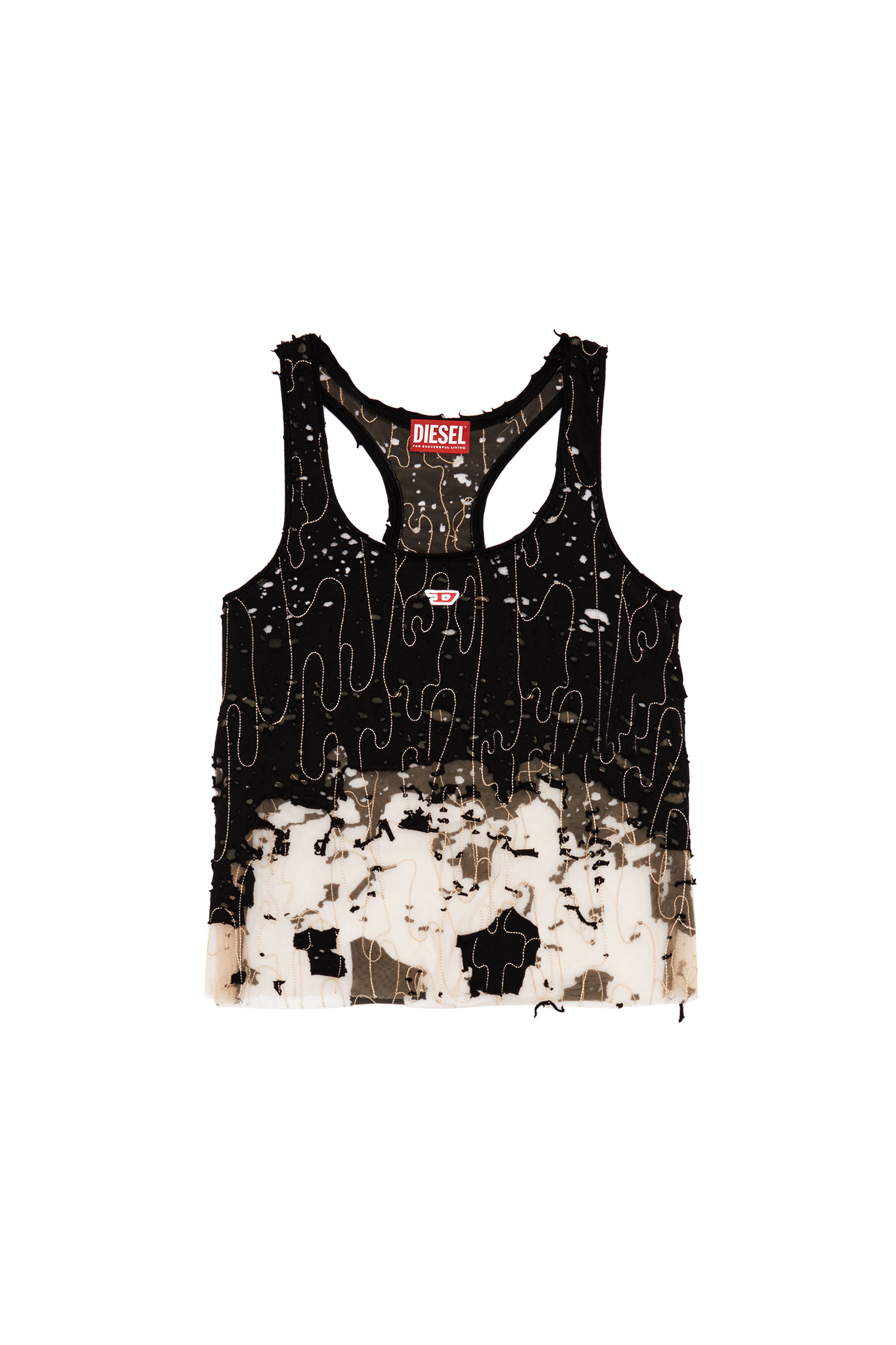 Women's Tulle tank top with destroyed jersey | Black | Diesel