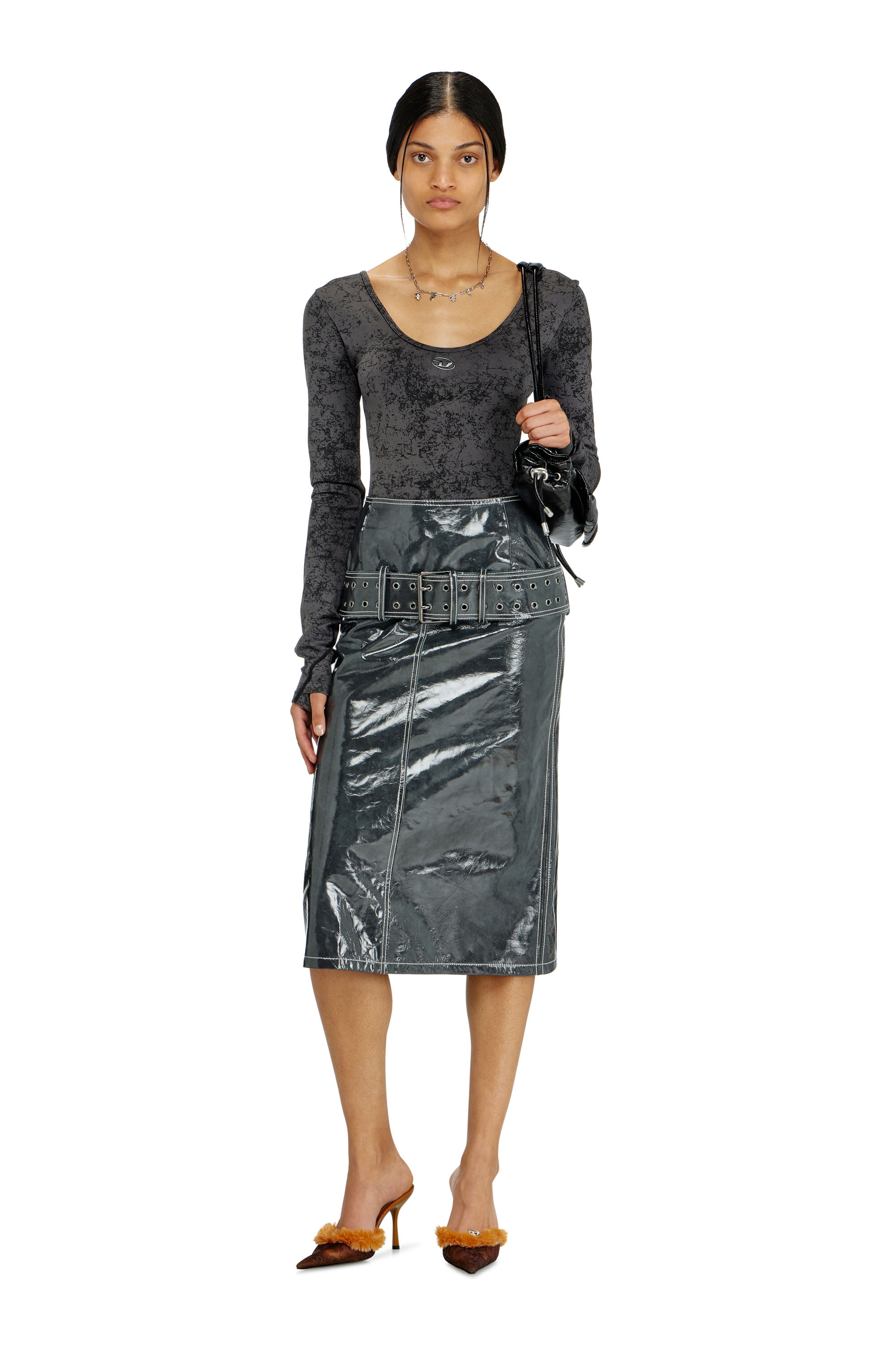 Diesel - IONNA-UTLT, Body con schiena scoperta e stampa utility Donna in Nero - 4