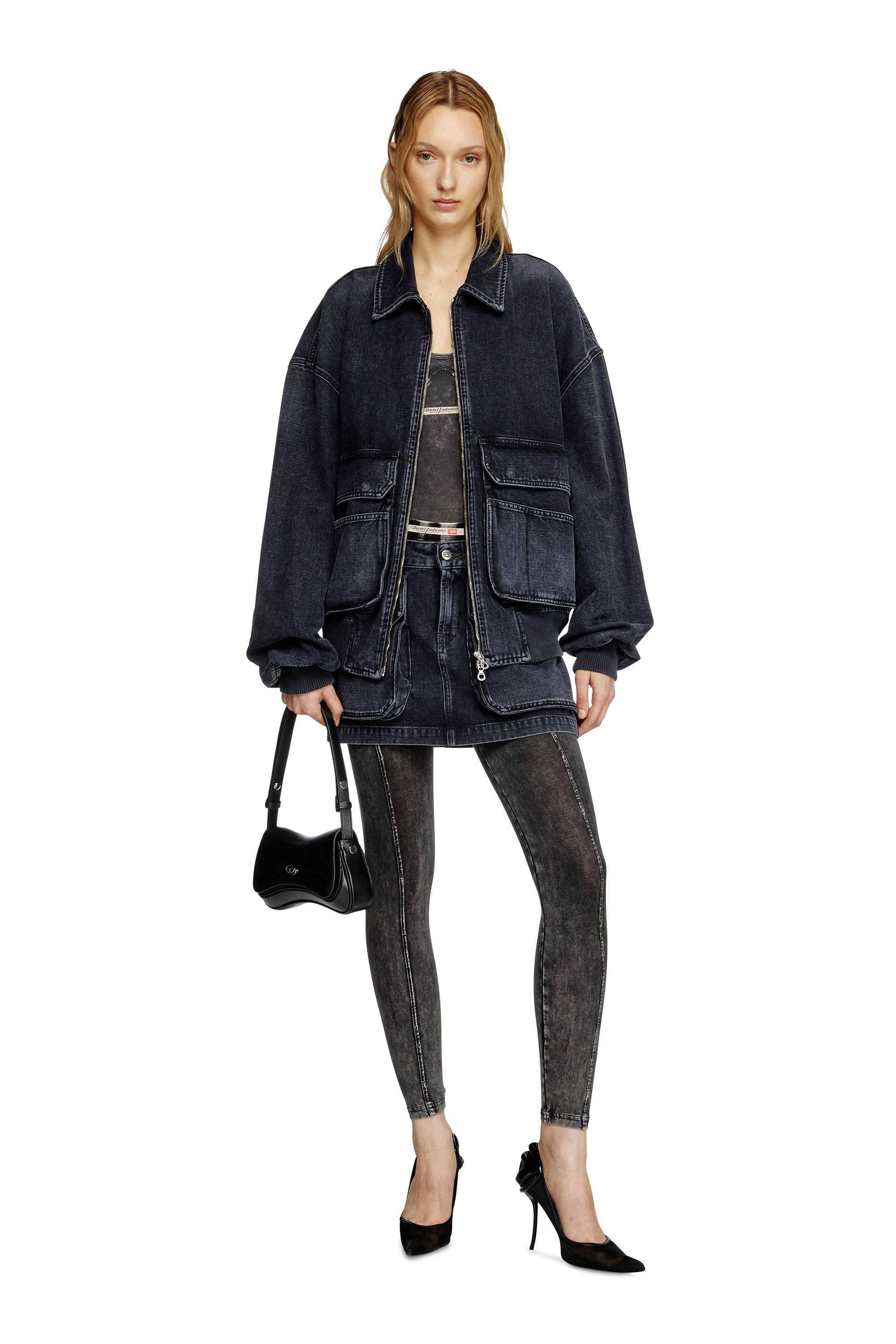 DE-TON, Black Diesel - DE-TON, Woman's Mini skirt in batavia-weave denim in Black - 1