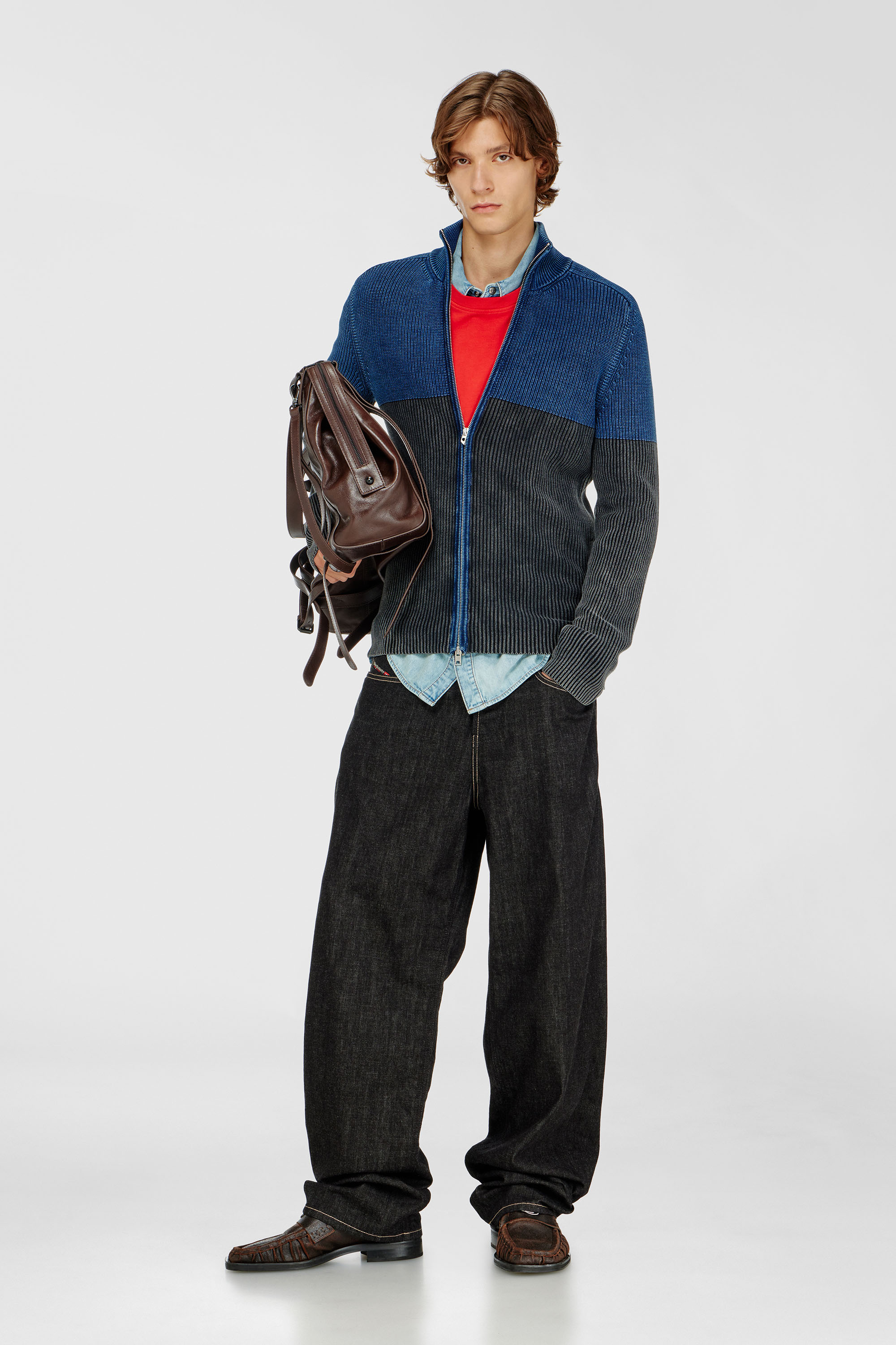 Diesel - K-HERMOS, Cardigan con zip effetto denim bicolore Uomo in Multicolor - 1