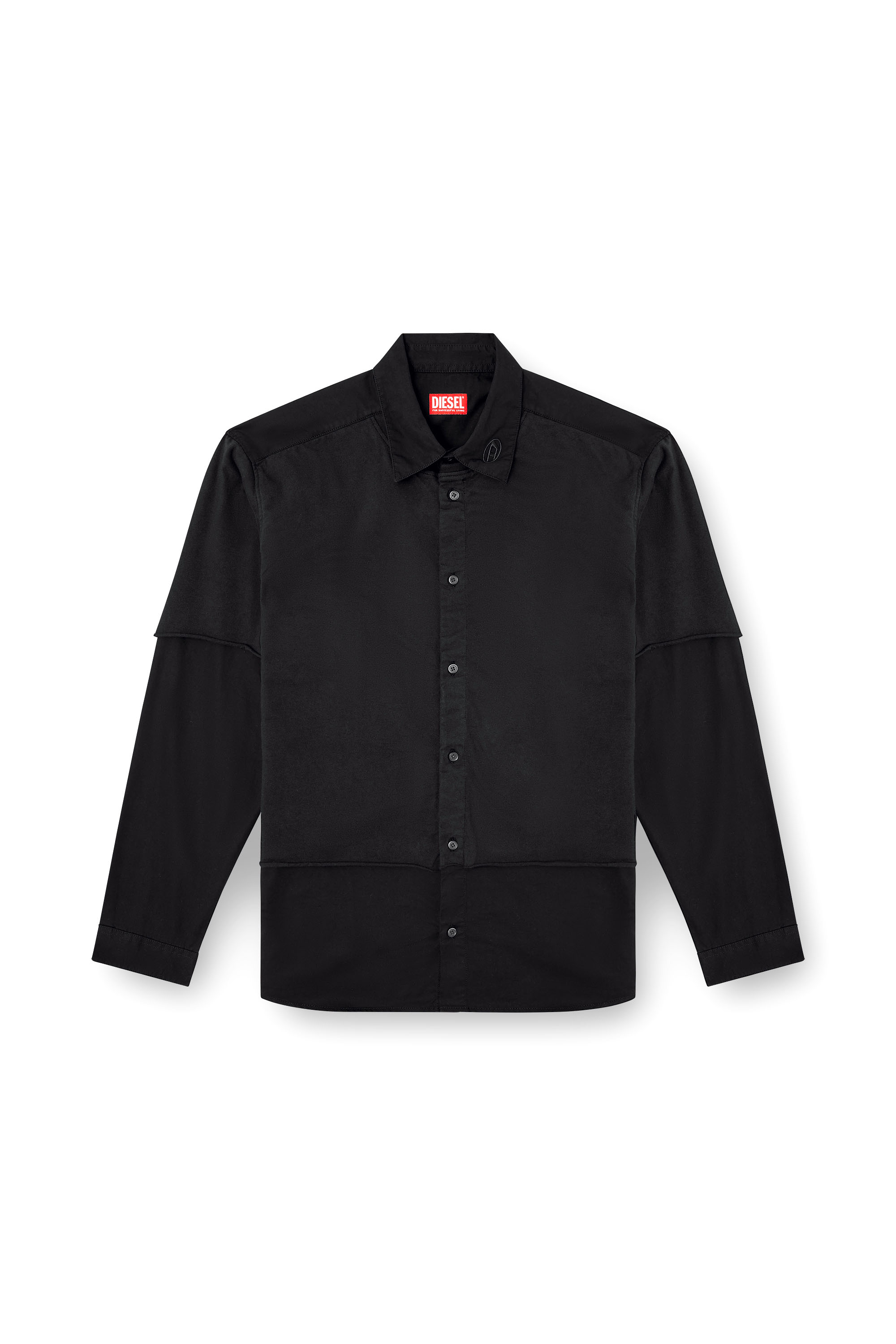 Diesel - S-GASTON-O, Camicia a strati in twill e jersey Uomo in Nero - 3