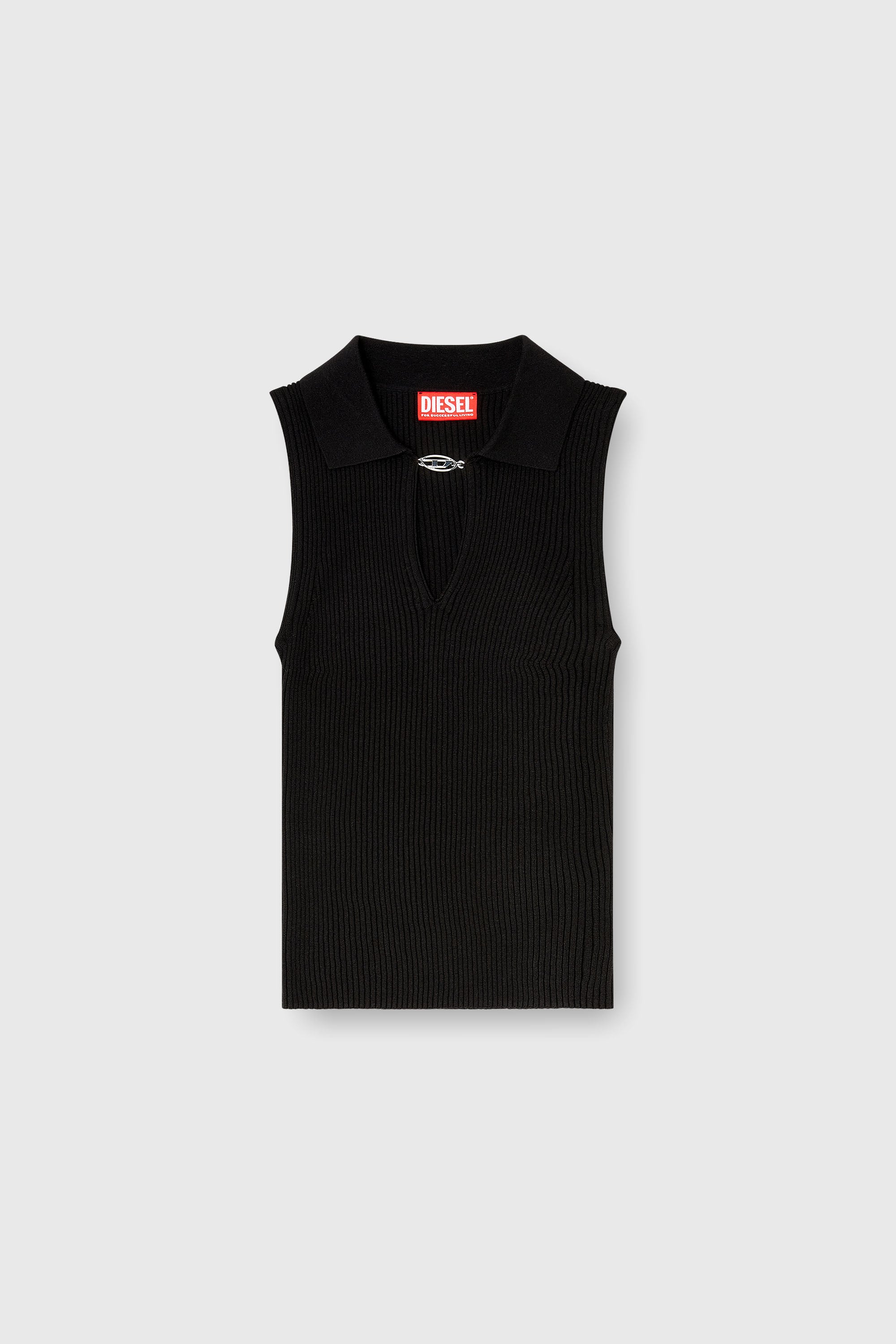 Diesel - M-LILITA, Top polo smanicato a costine in misto seta Donna in Nero - 2