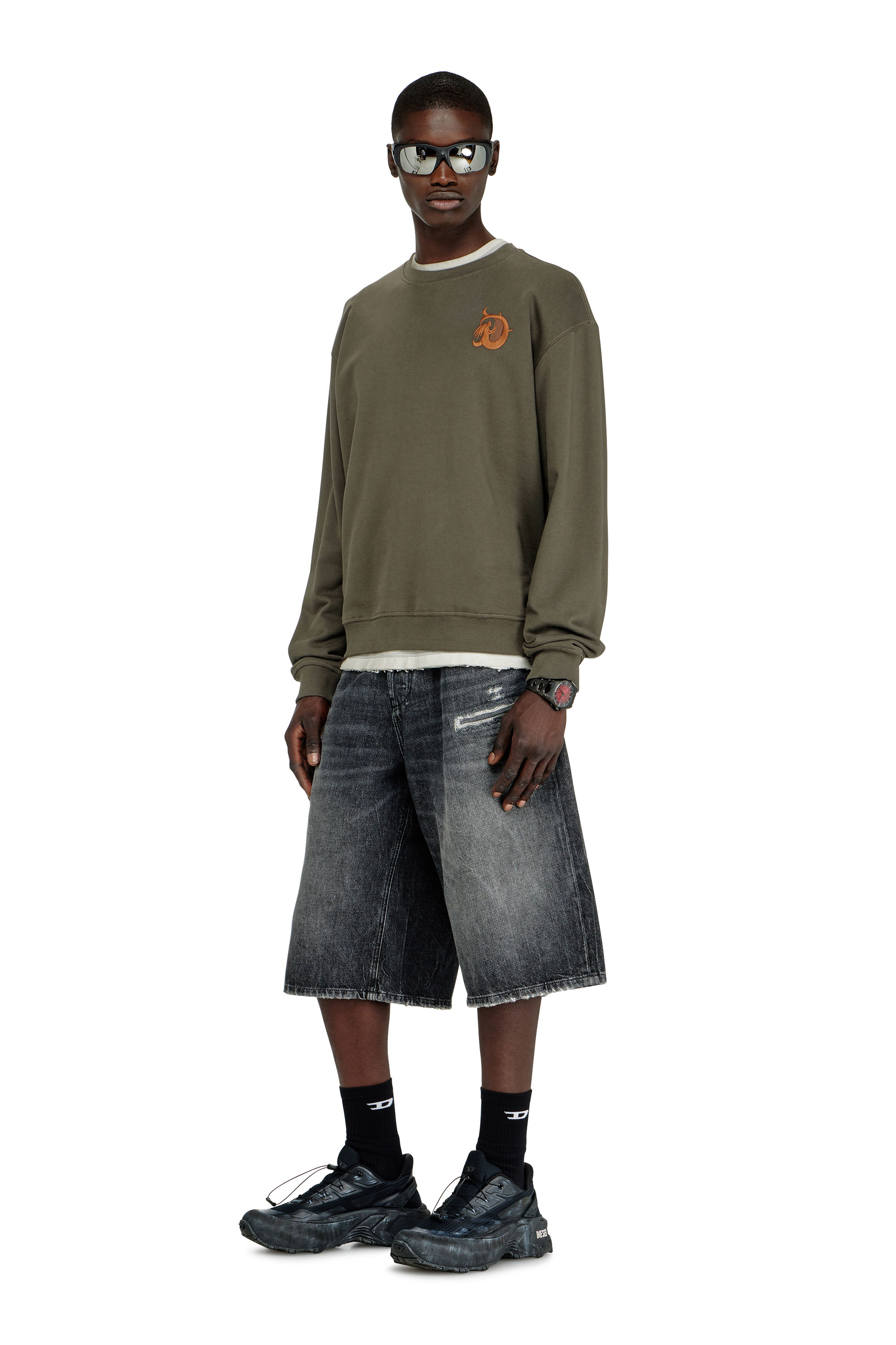 Diesel - S-NORM-AA4, Felpa con ricamo e stampa flock Uomo in Verde - 2