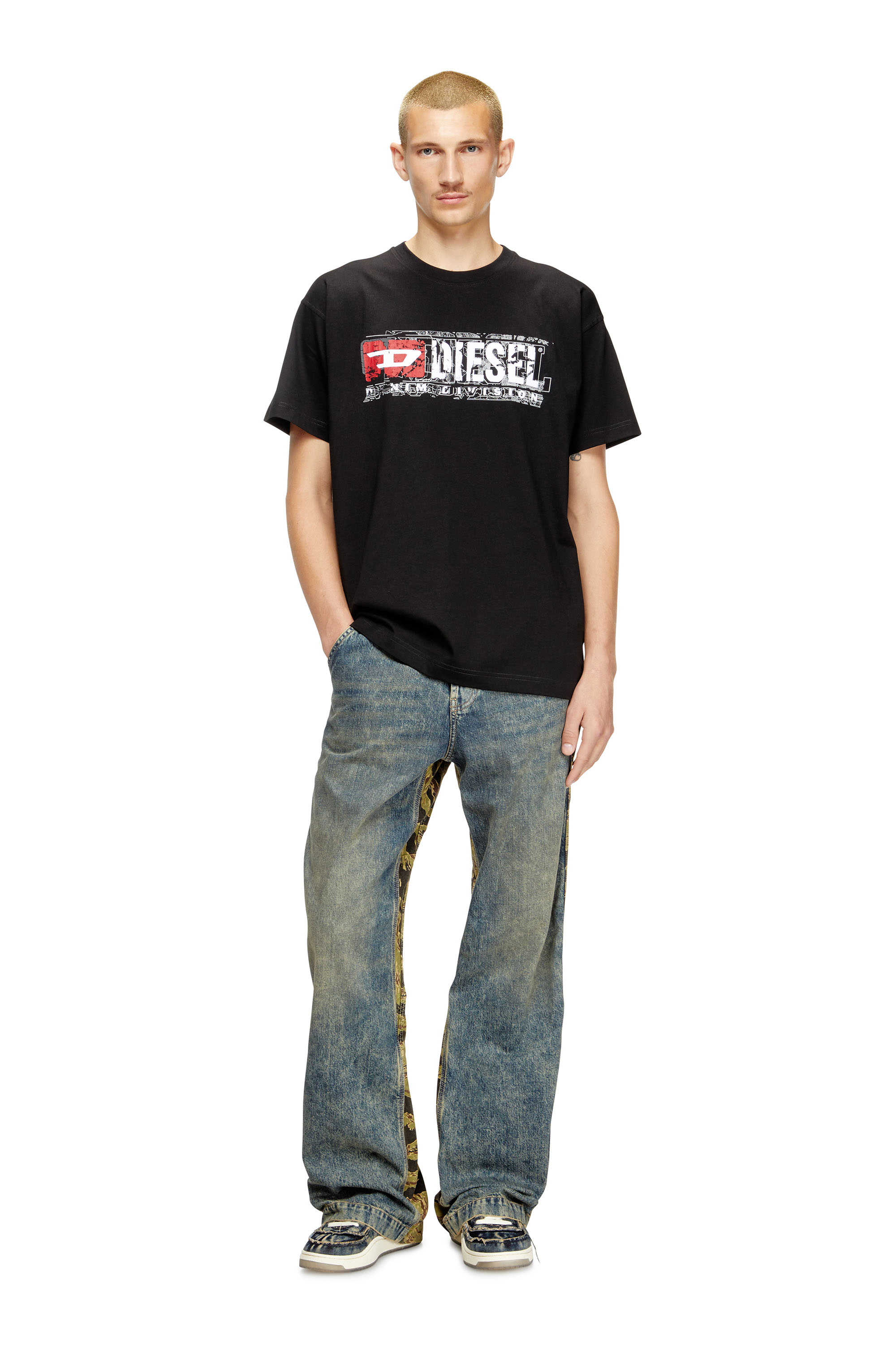 Diesel - T-NORM-T6, T-shirt con logo Denim Division floccato Uomo in Nero - 2