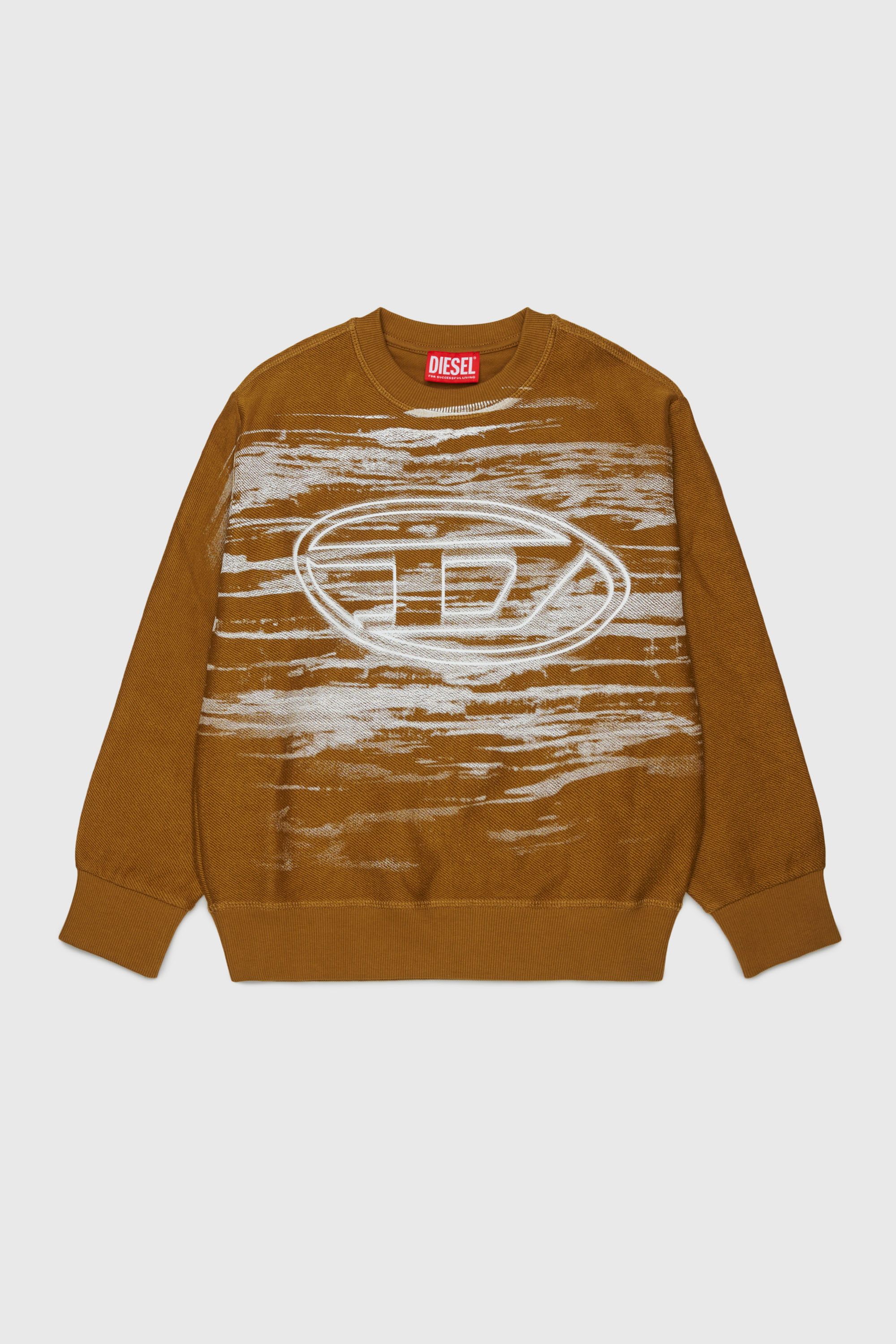 Diesel - SFRIT OVER, Felpa con striature e logo Oval D Uomo in Marrone - 1