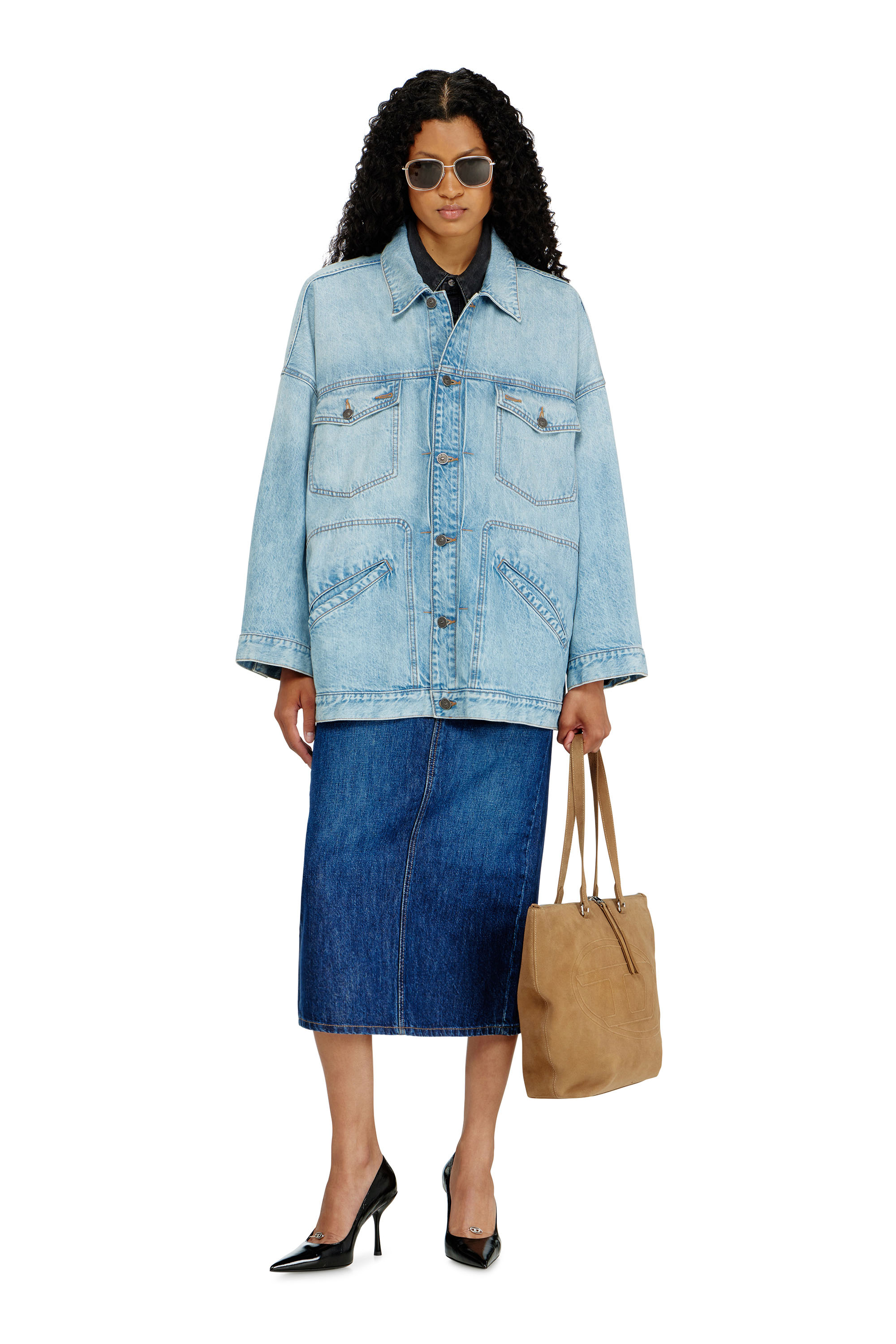 Diesel - DE-LIN, Giacca workwear in denim oversized Donna in Blu - 2