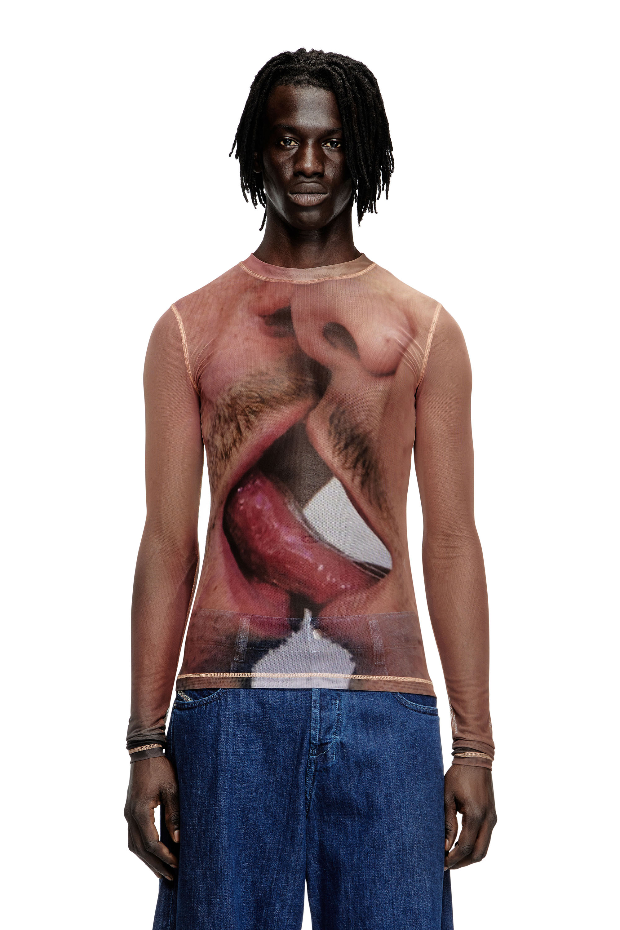 Diesel - PR-T-SIELAR-TOM25-1, Top a manica lunga in rete stampata Unisex in Rosa - 3