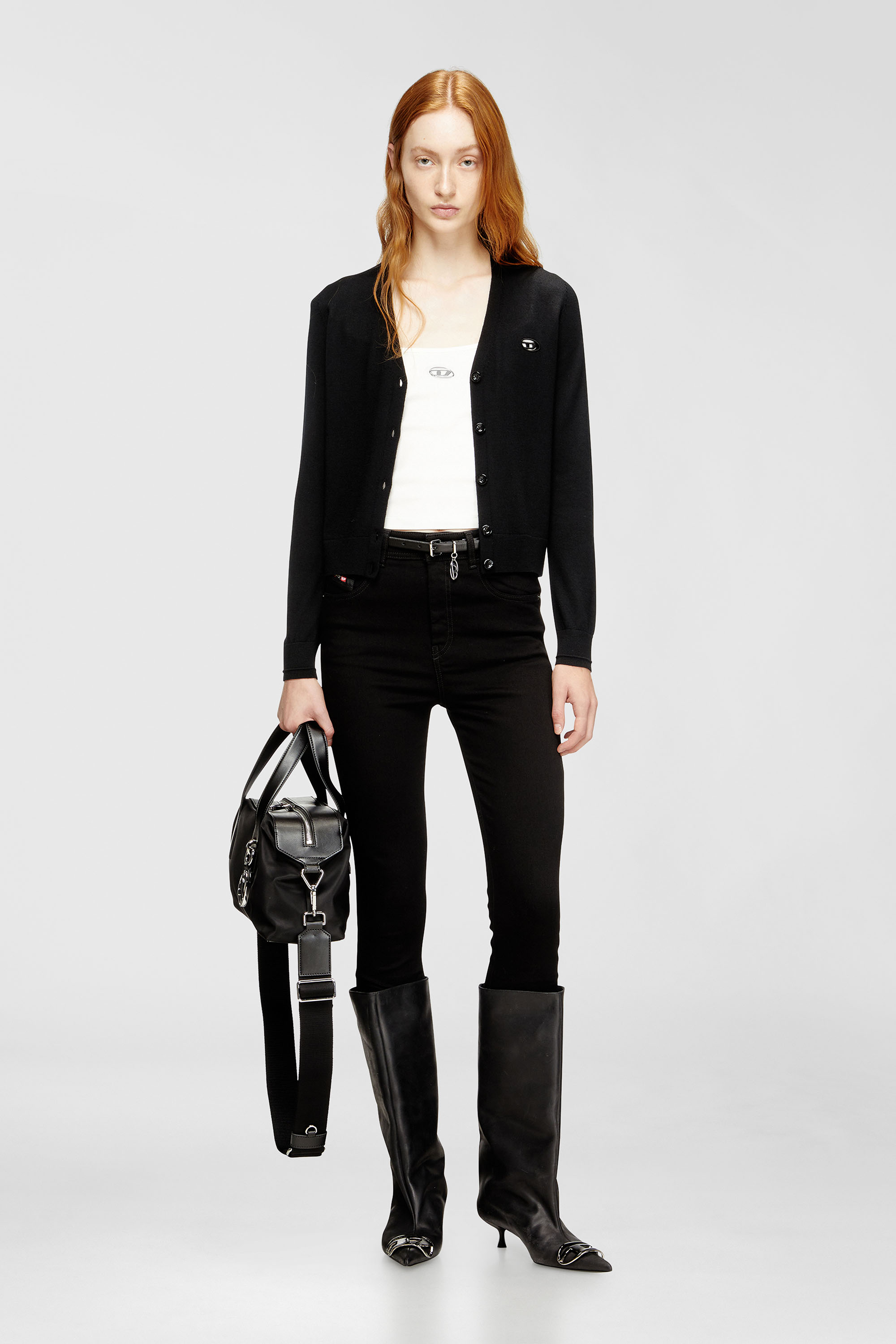 Diesel - T-HUPY-OD, Canotta a costine con Oval D metallizzato Donna in Bianco - 1