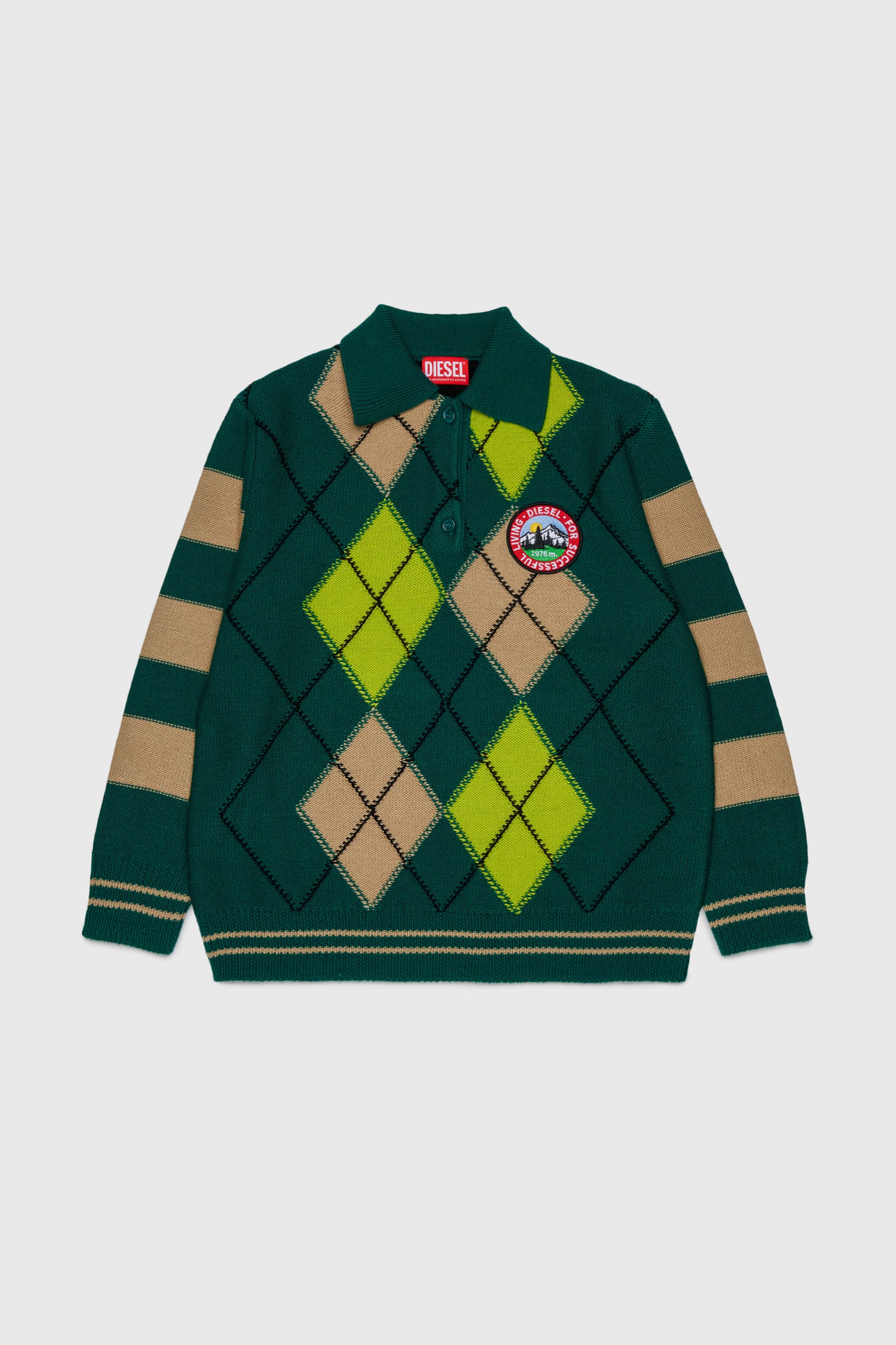 Diesel - KROMBY OVER, Maglia polo in misto lana con motivo argyle Unisex in Verde - 1