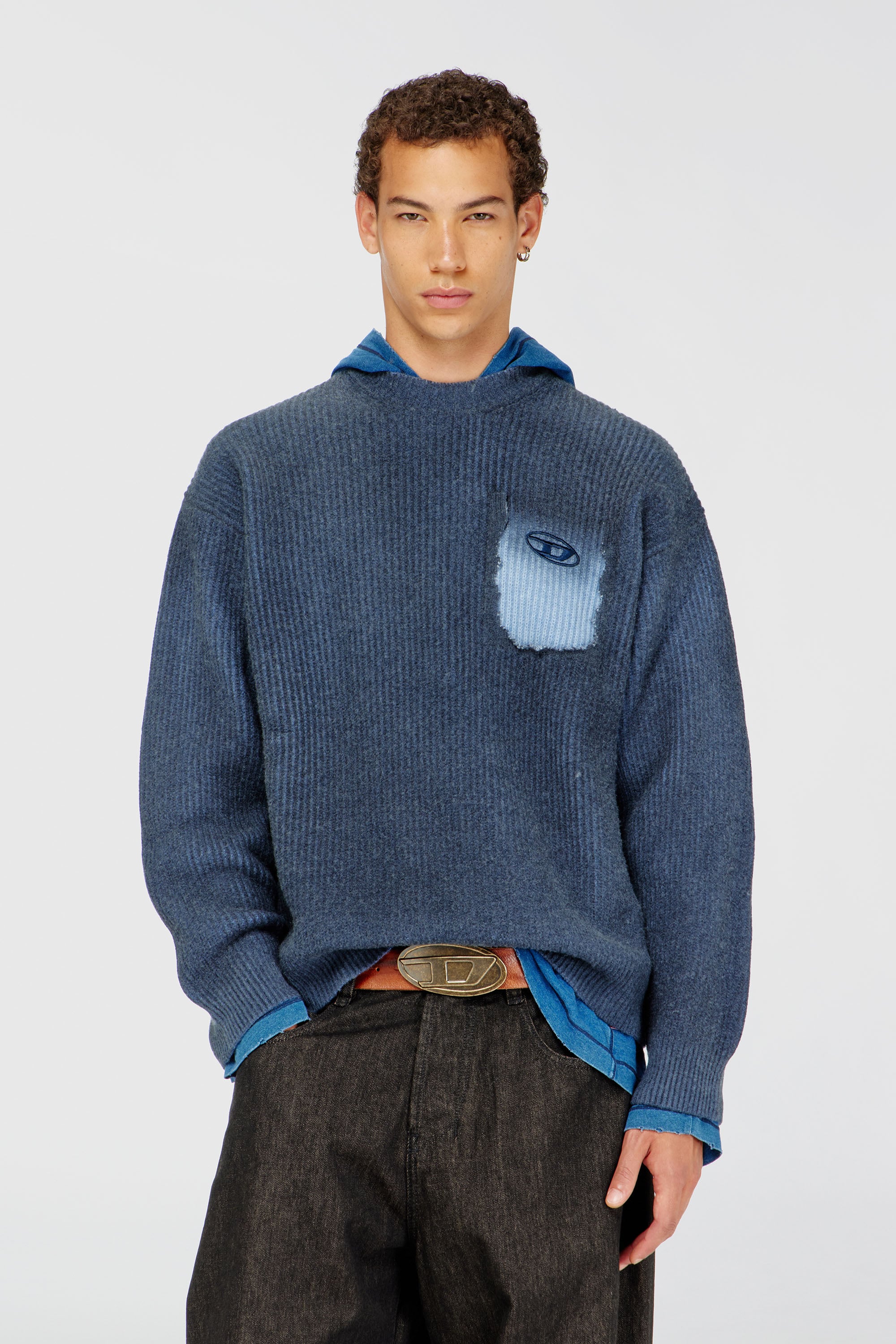 Diesel - K-PICKLER, Maglione in misto lana con tasca finta Uomo in Blu - 1