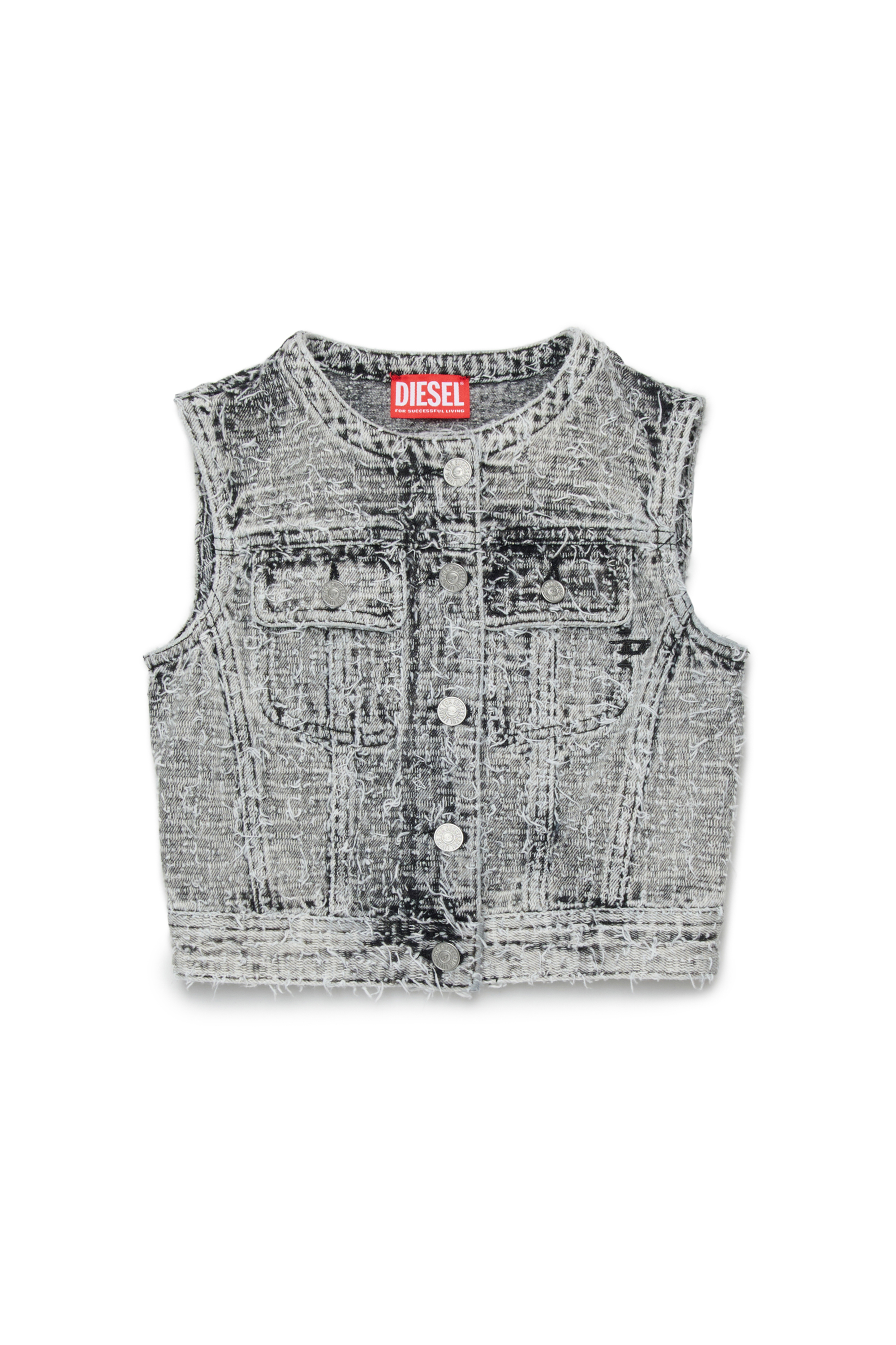 Diesel - JSLIMMY-SM-J, Gilet in denim con texture sfrangiata Donna in Grigio - 1