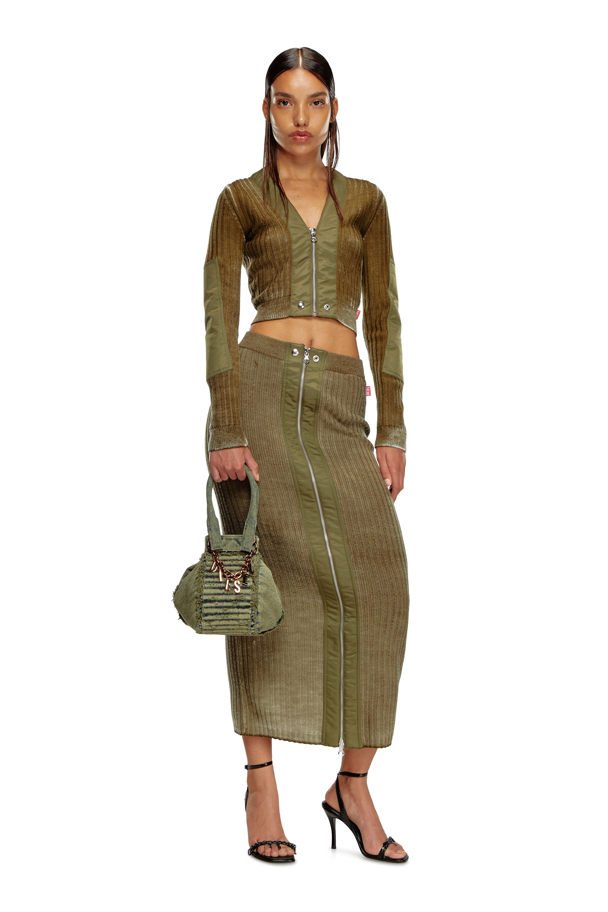 Diesel - M-ASI, Donna Gonna midi in maglia di lana trattata in Verde - Image 2