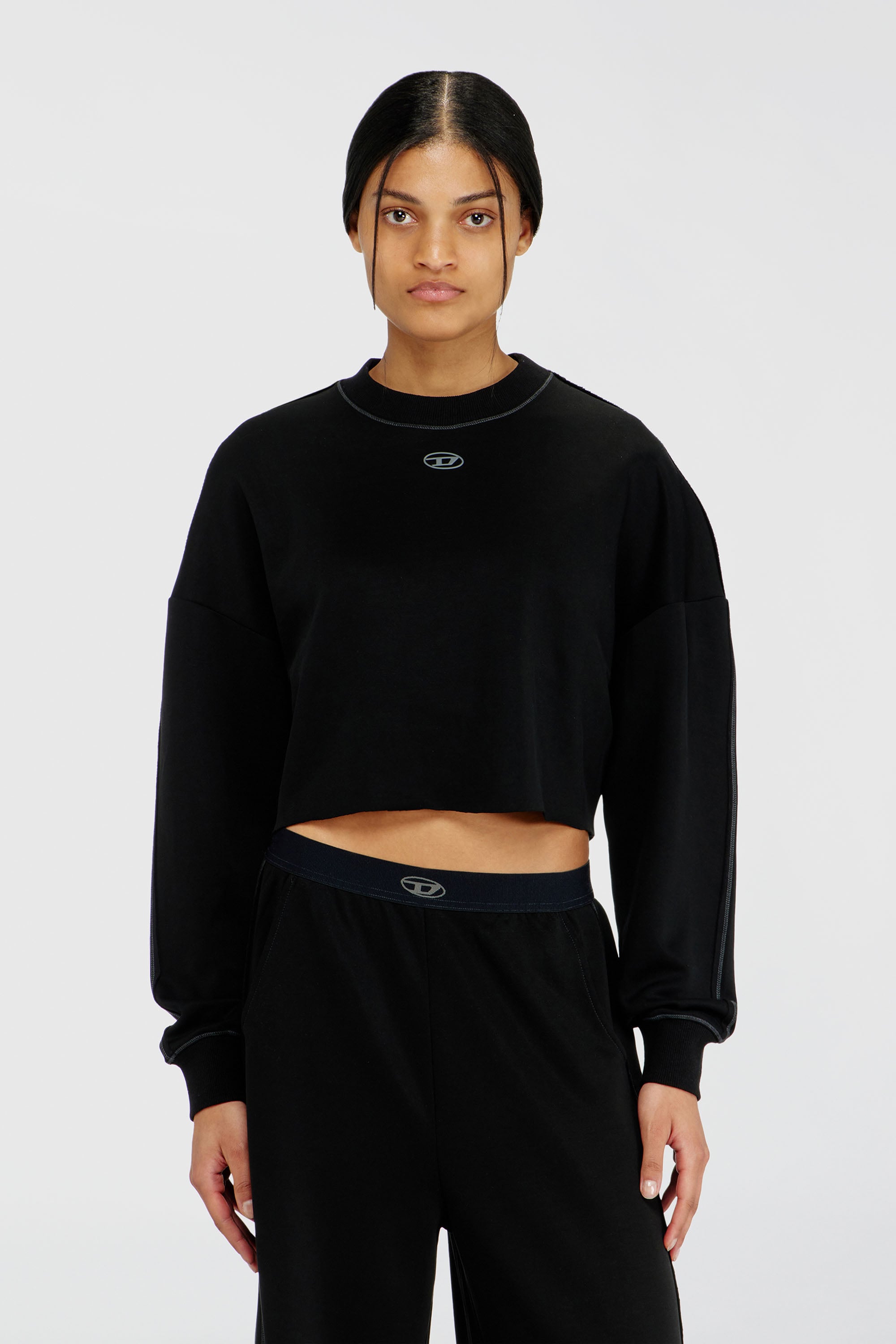 Diesel - BLAKE-UTLT, Crop top in scuba leggero stretch Donna in Nero - 2