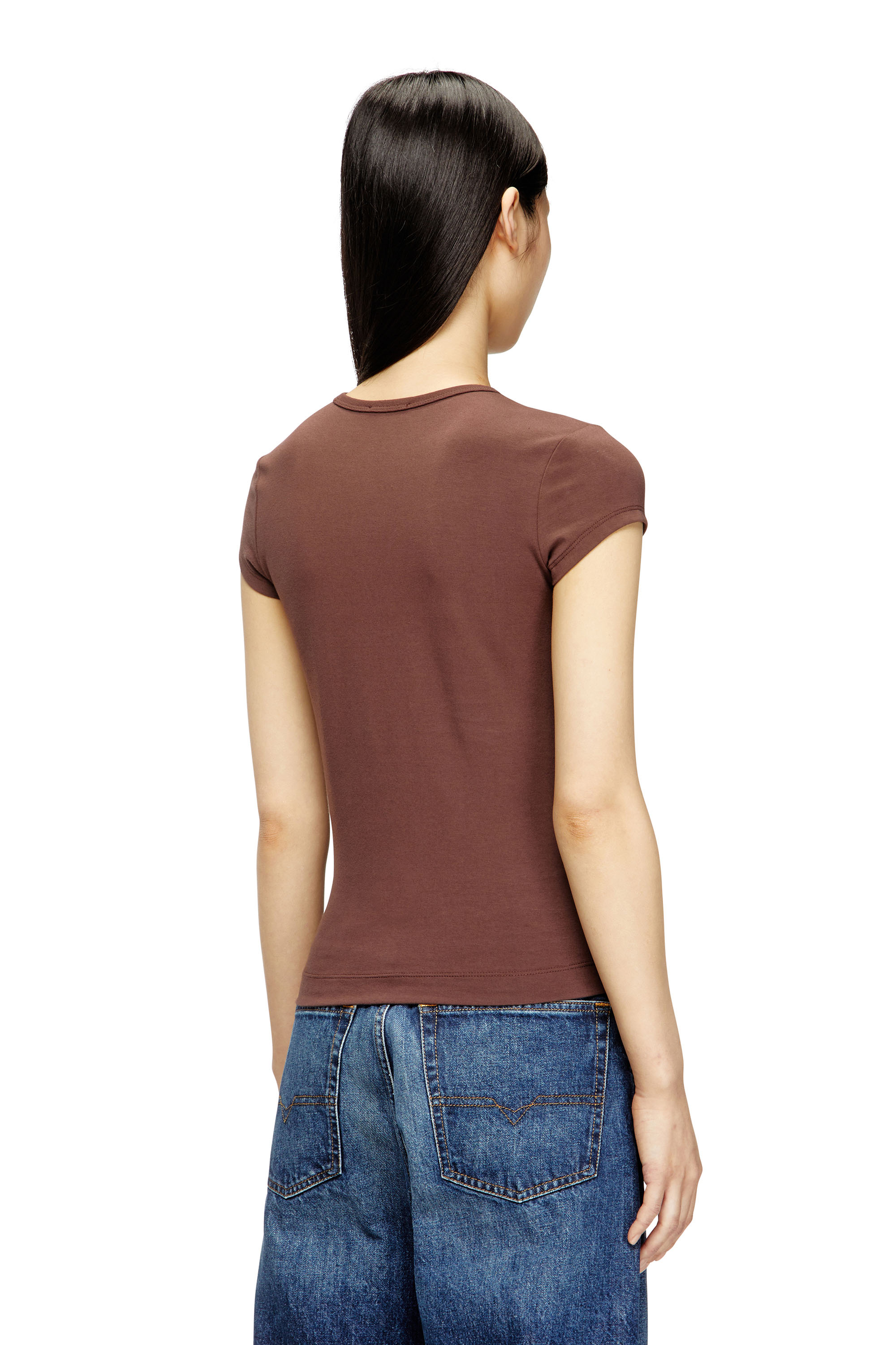 Diesel - T-ANGIE-OD, T-shirt con cut-out ricamato del logo Donna in Marrone - 4