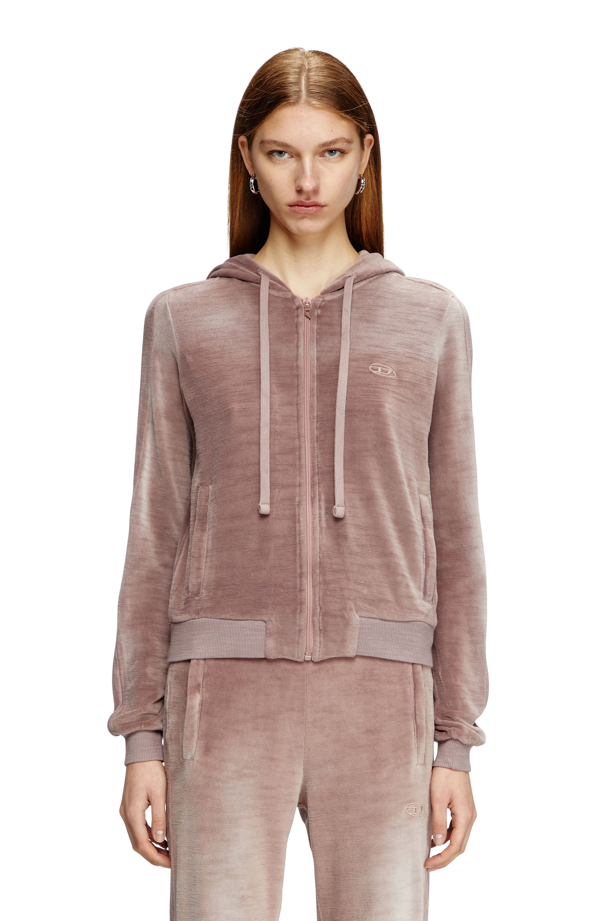 Diesel - F-ELY-Q1, Hoodie con zip in ciniglia faded Donna in Rosa - 1