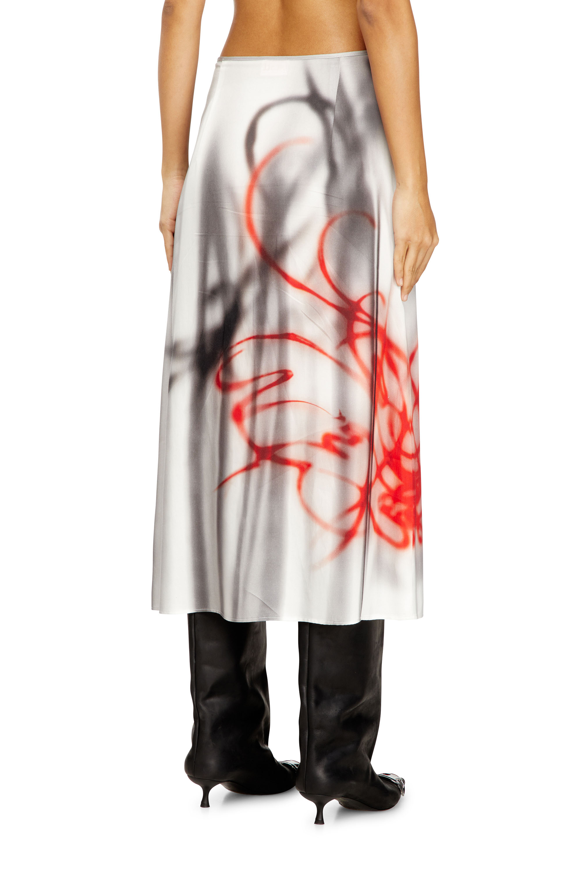 Diesel - O-RCHID-S1, Gonna midi in raso con stampa graffiti Donna in Grigio - 4