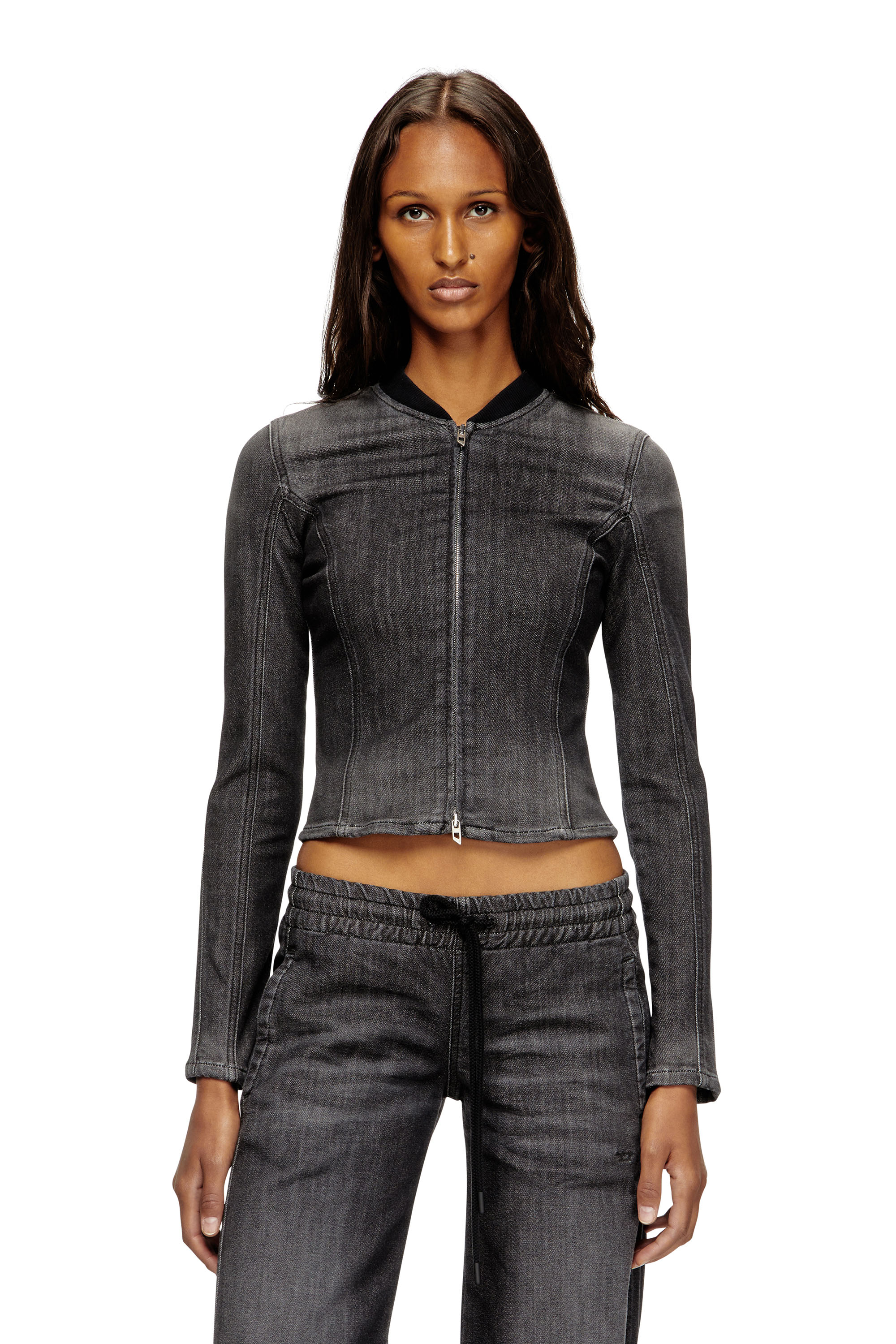 Diesel - DE-GARY-D JOGG, Giacca cropped in denim monocromato Donna in Nero - 1
