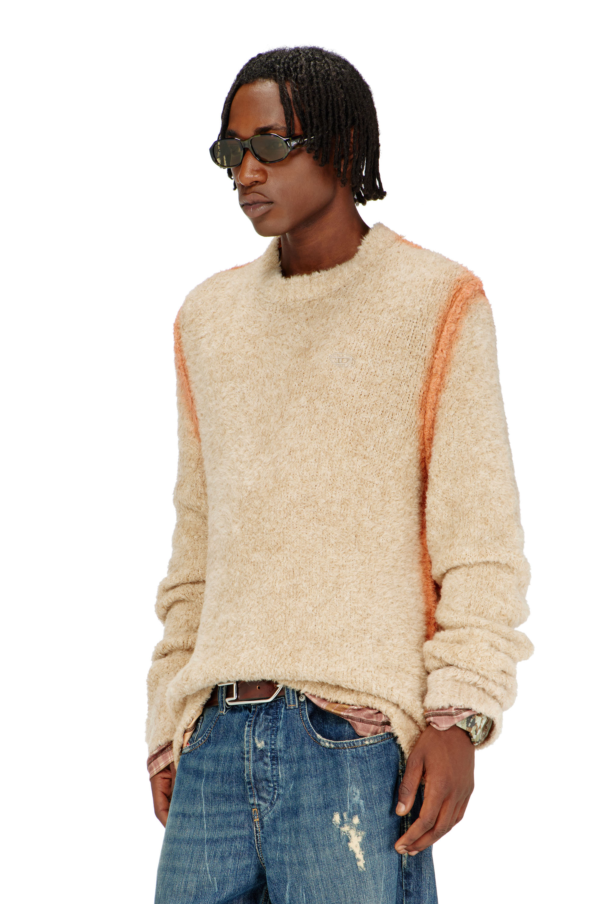 Diesel - K-RIMI, Maglione in misto alpaca con cuciture effetto spray Uomo in Marrone - 1