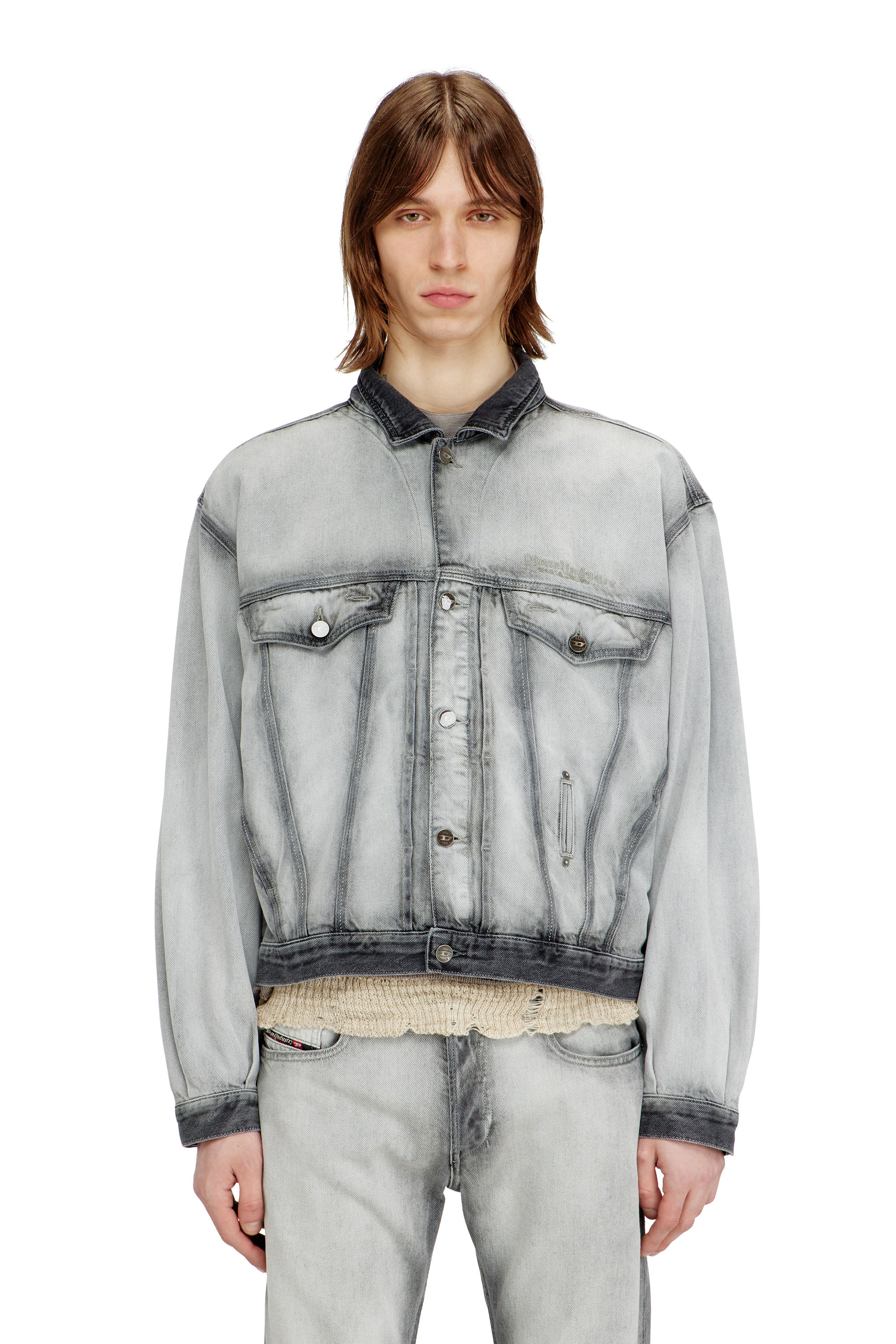 Diesel - D-DENVER-FSI, Unisex's Trucker jacket in soft skeleton denim in Light Grey - 1