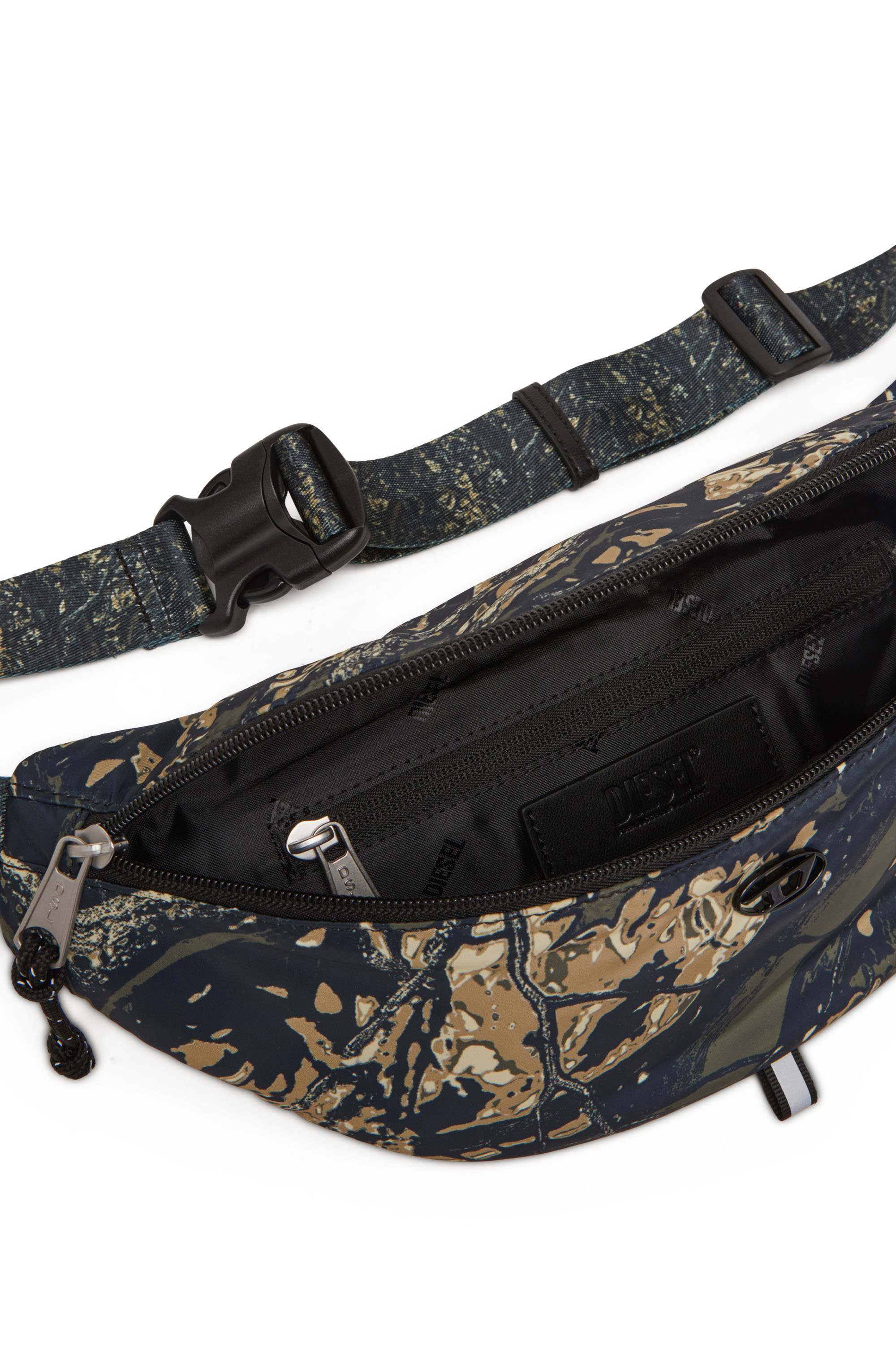 Diesel - D-PACK BELTBAG X, Belt bag in camo-print fabric Unisex in Verde - 4