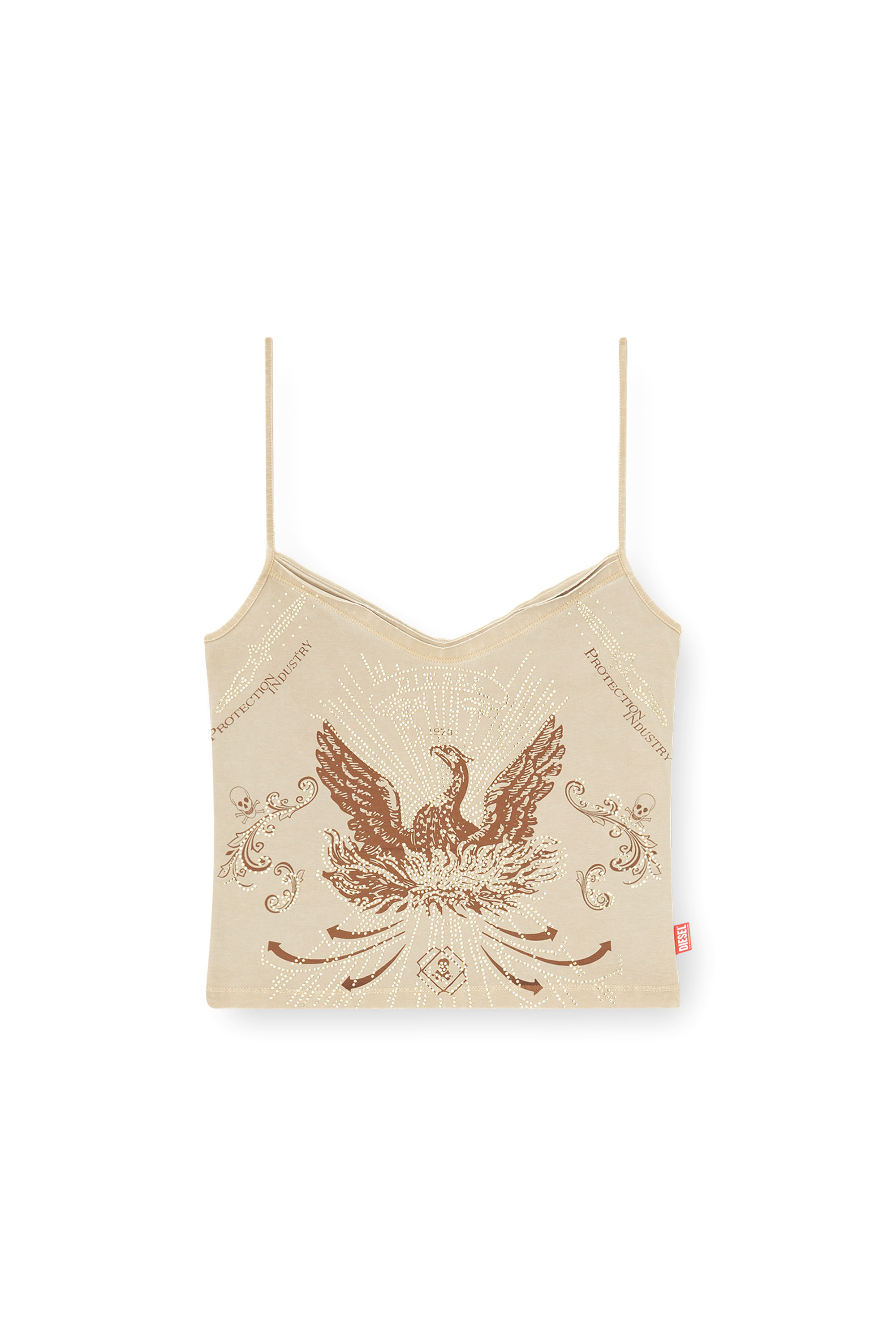 Diesel - T-ROPEW, Woman's Phoenix camisole with rhinestones in Light Brown - 3