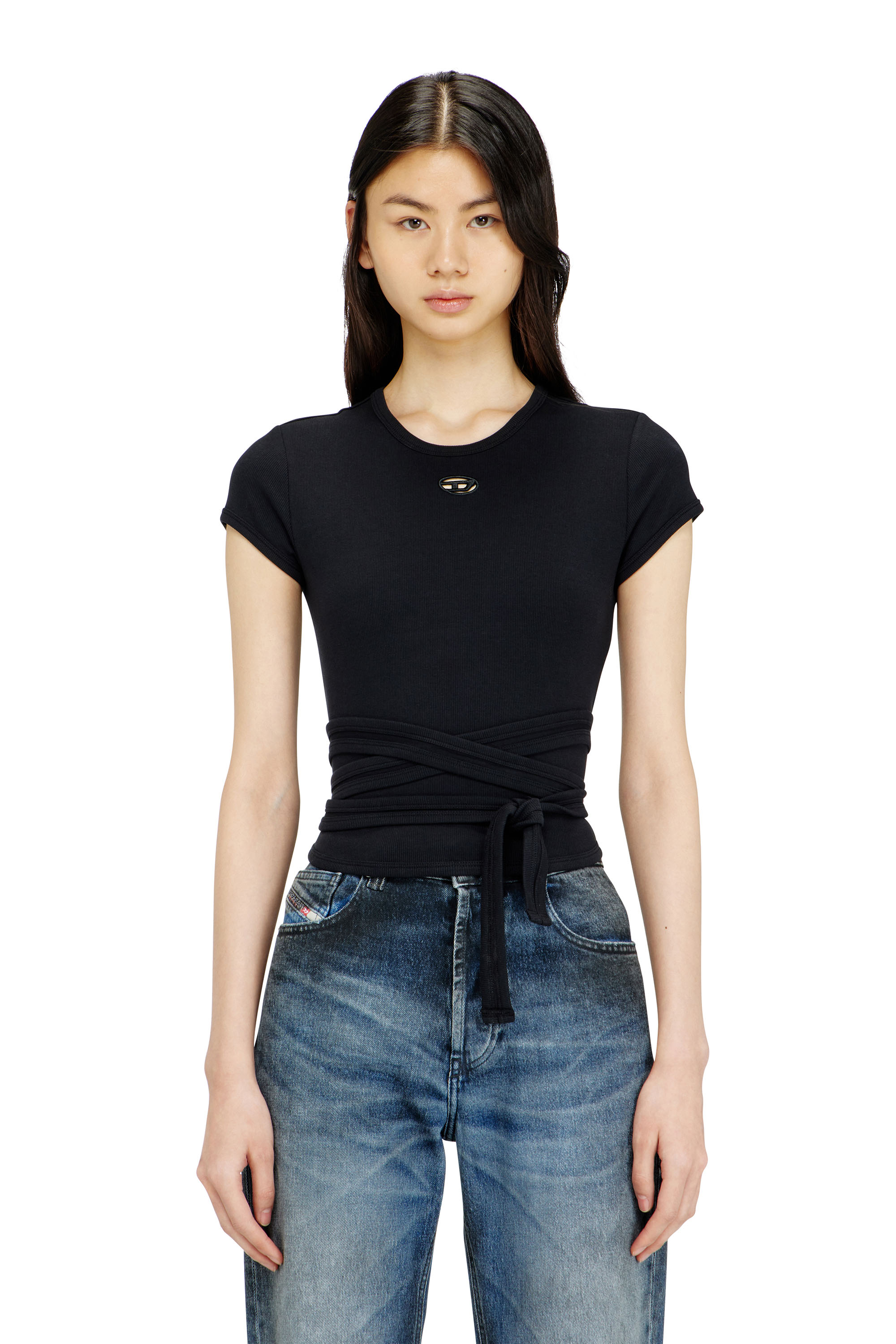 Diesel - T-BUNNY-TAIL-S1, Top a costine con lacci avvolgenti Donna in ToBeDefined - 1