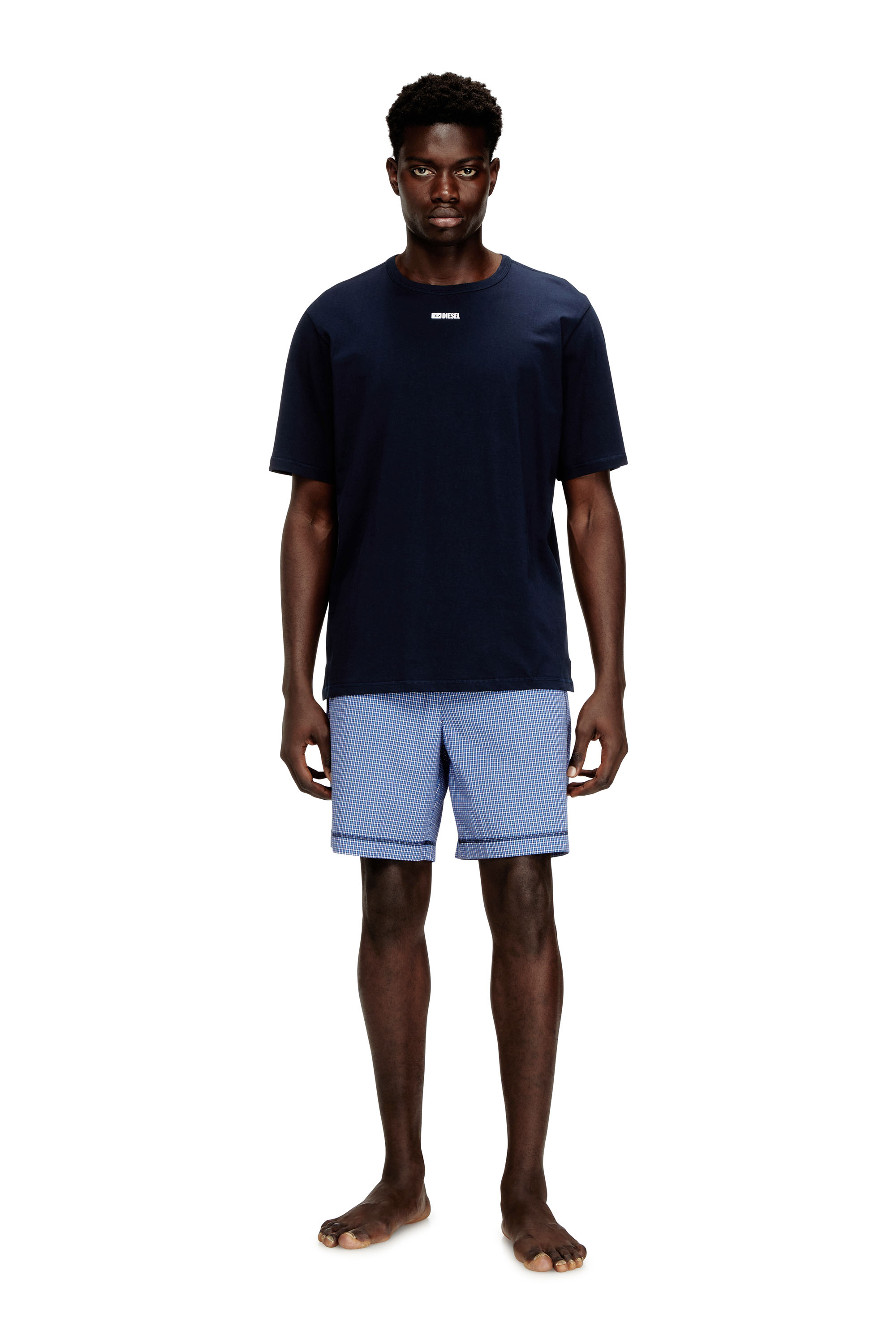 Diesel - KIT-RAUL-D-CORE, Set pigiama in cotone con pantaloncini a quadri Uomo in Blu - 1