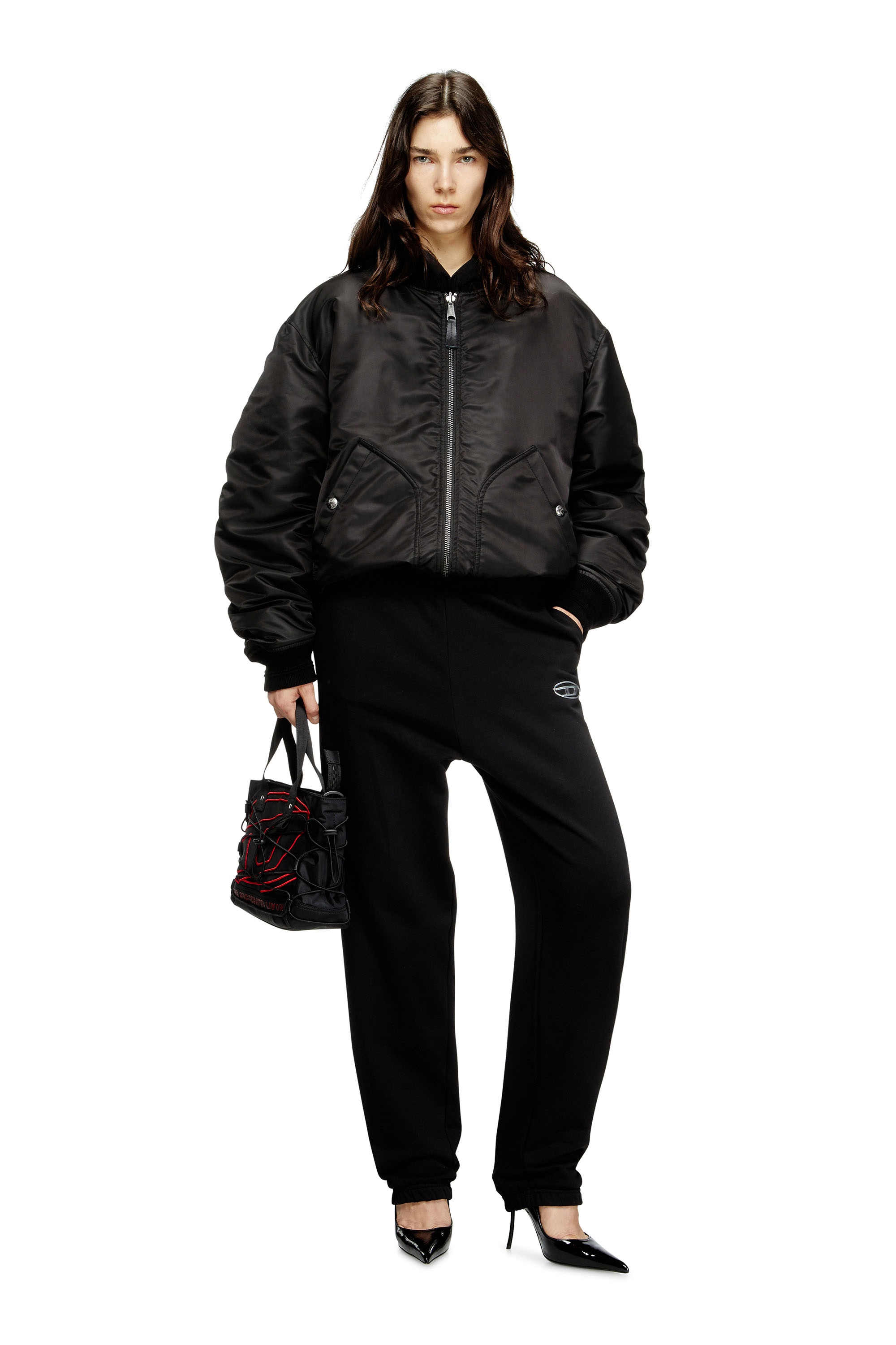 Diesel - P-LACYN-OD, Pantaloni tuta con Oval D metallizzato Donna in Nero - 2